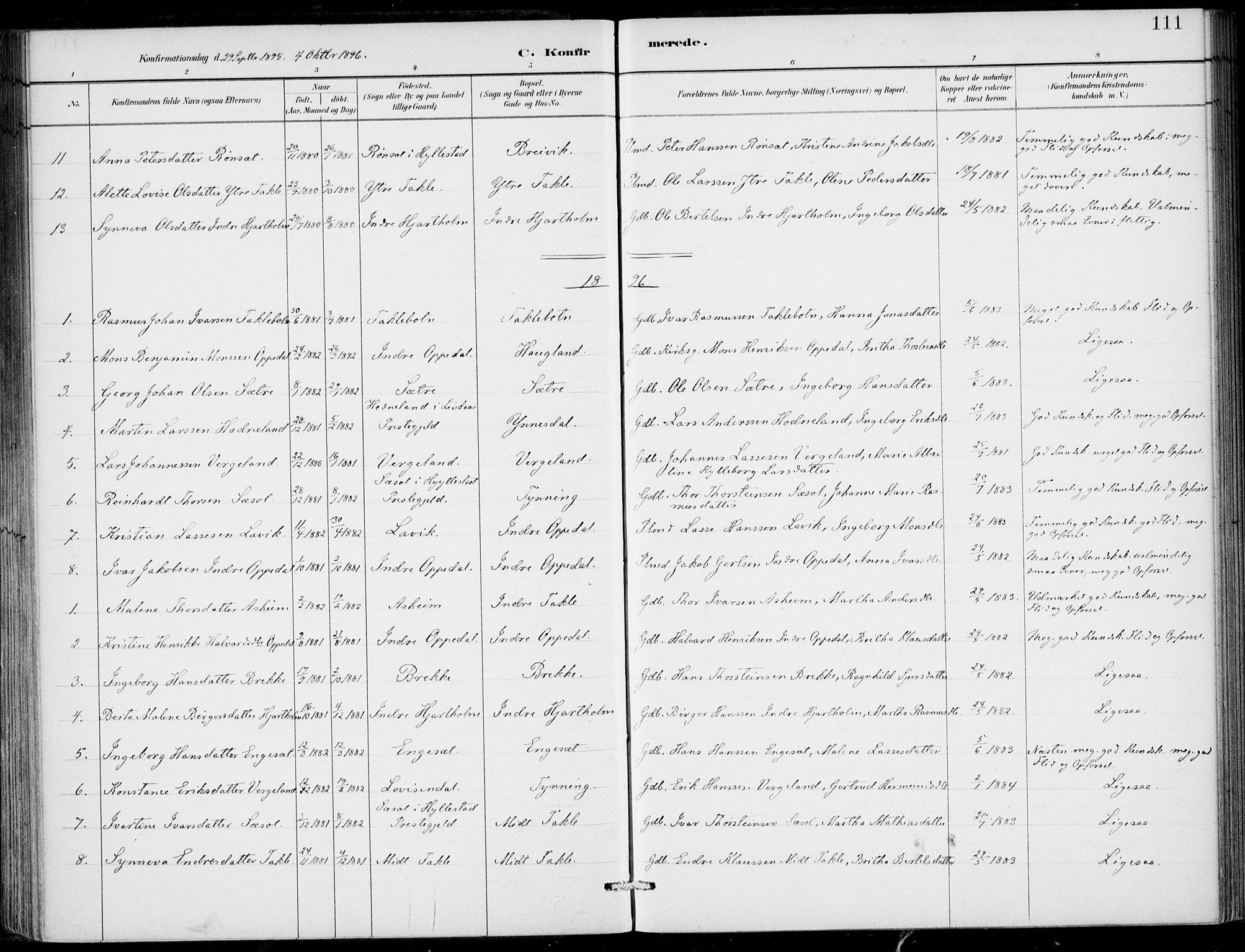 Gulen sokneprestembete, AV/SAB-A-80201/H/Haa/Haac/L0002: Parish register (official) no. C  2, 1882-1914, p. 111