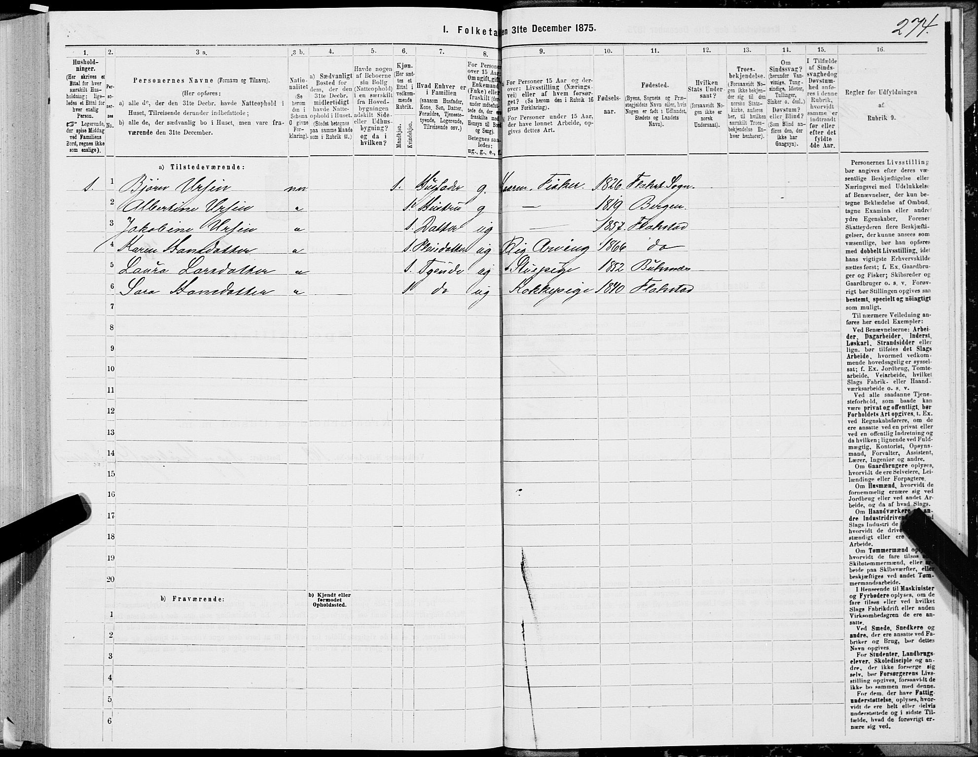 SAT, 1875 census for 1859P Flakstad, 1875, p. 1274