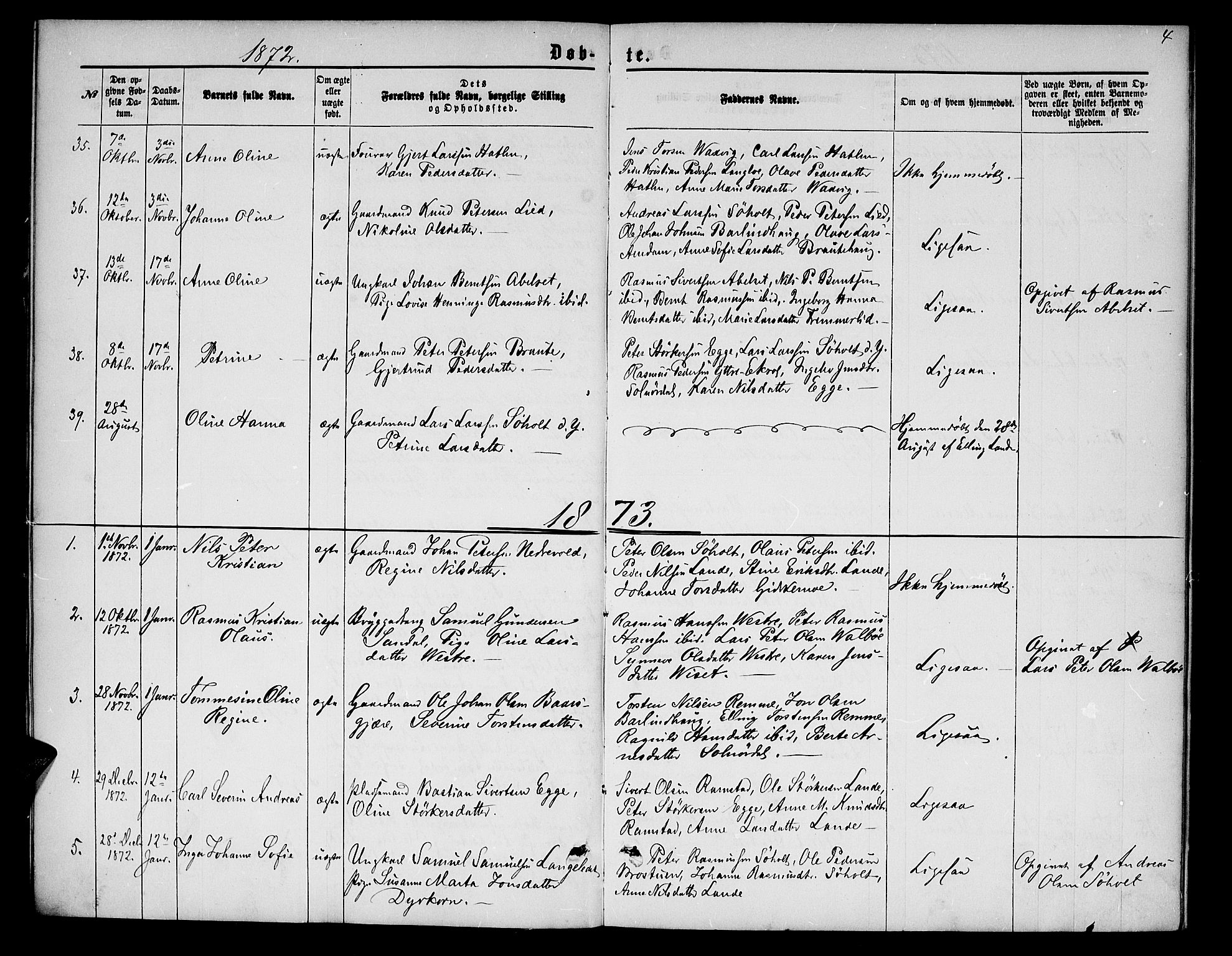 Ministerialprotokoller, klokkerbøker og fødselsregistre - Møre og Romsdal, AV/SAT-A-1454/522/L0325: Parish register (copy) no. 522C04, 1872-1877, p. 4