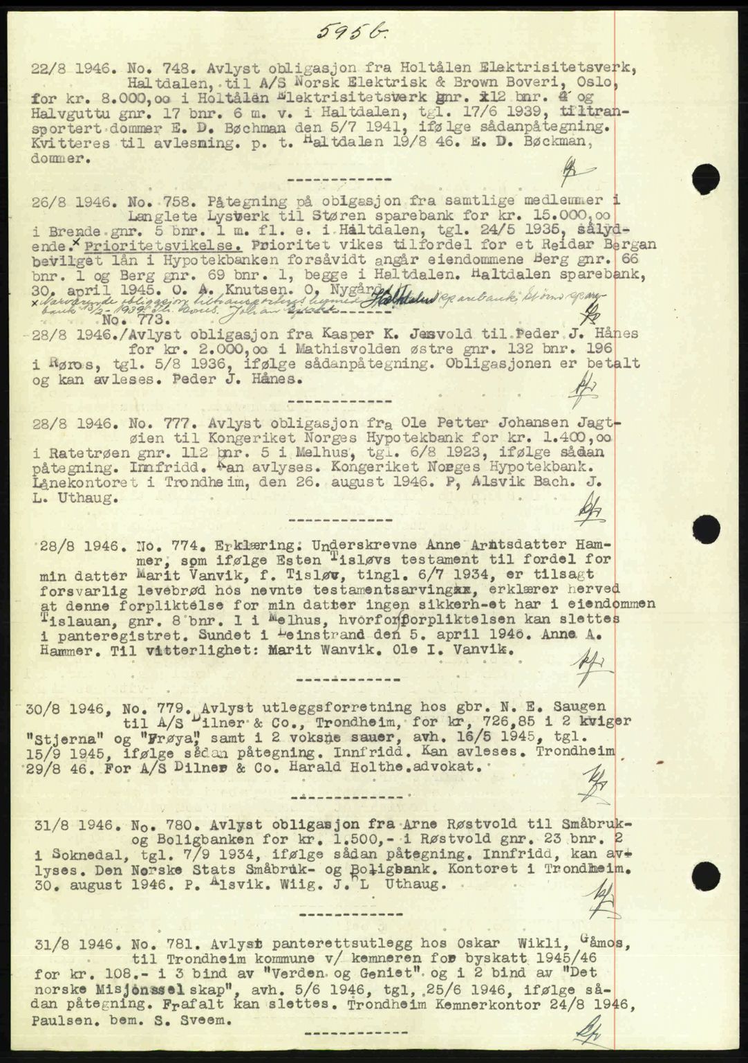 Gauldal sorenskriveri, SAT/A-0014/1/2/2C: Mortgage book no. A2, 1946-1946, Diary no: : 748/1946