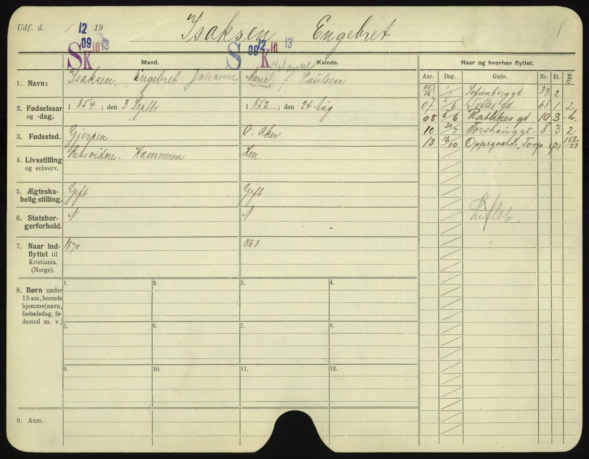 Oslo folkeregister, Registerkort, AV/SAO-A-11715/F/Fa/Fac/L0005: Menn, 1906-1914, p. 22a