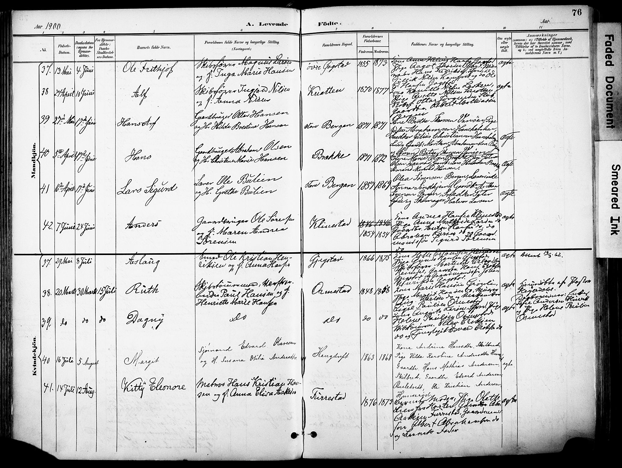 Sandar kirkebøker, SAKO/A-243/F/Fa/L0014: Parish register (official) no. 14, 1896-1909, p. 76