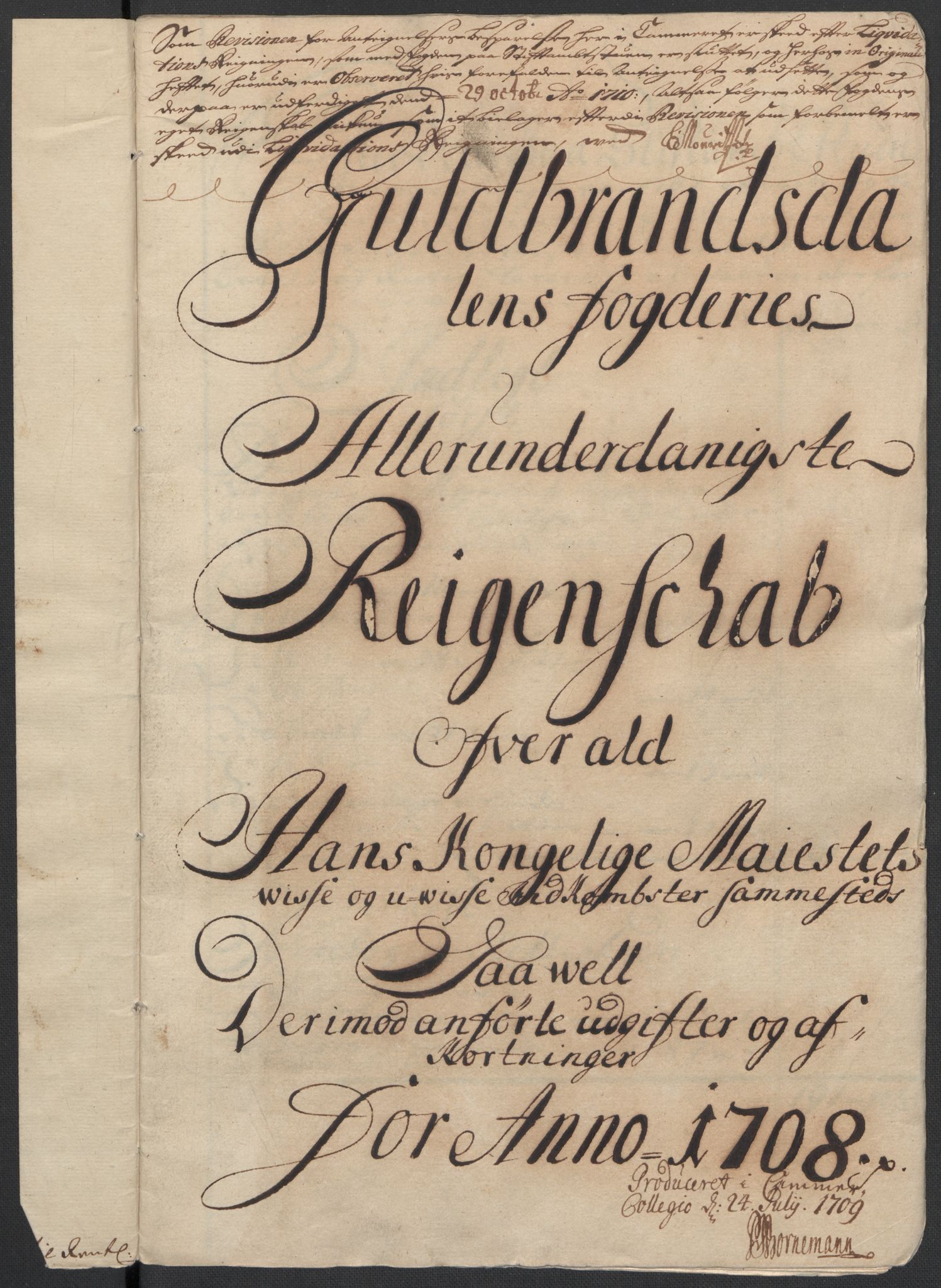 Rentekammeret inntil 1814, Reviderte regnskaper, Fogderegnskap, AV/RA-EA-4092/R17/L1179: Fogderegnskap Gudbrandsdal, 1708-1710, p. 3