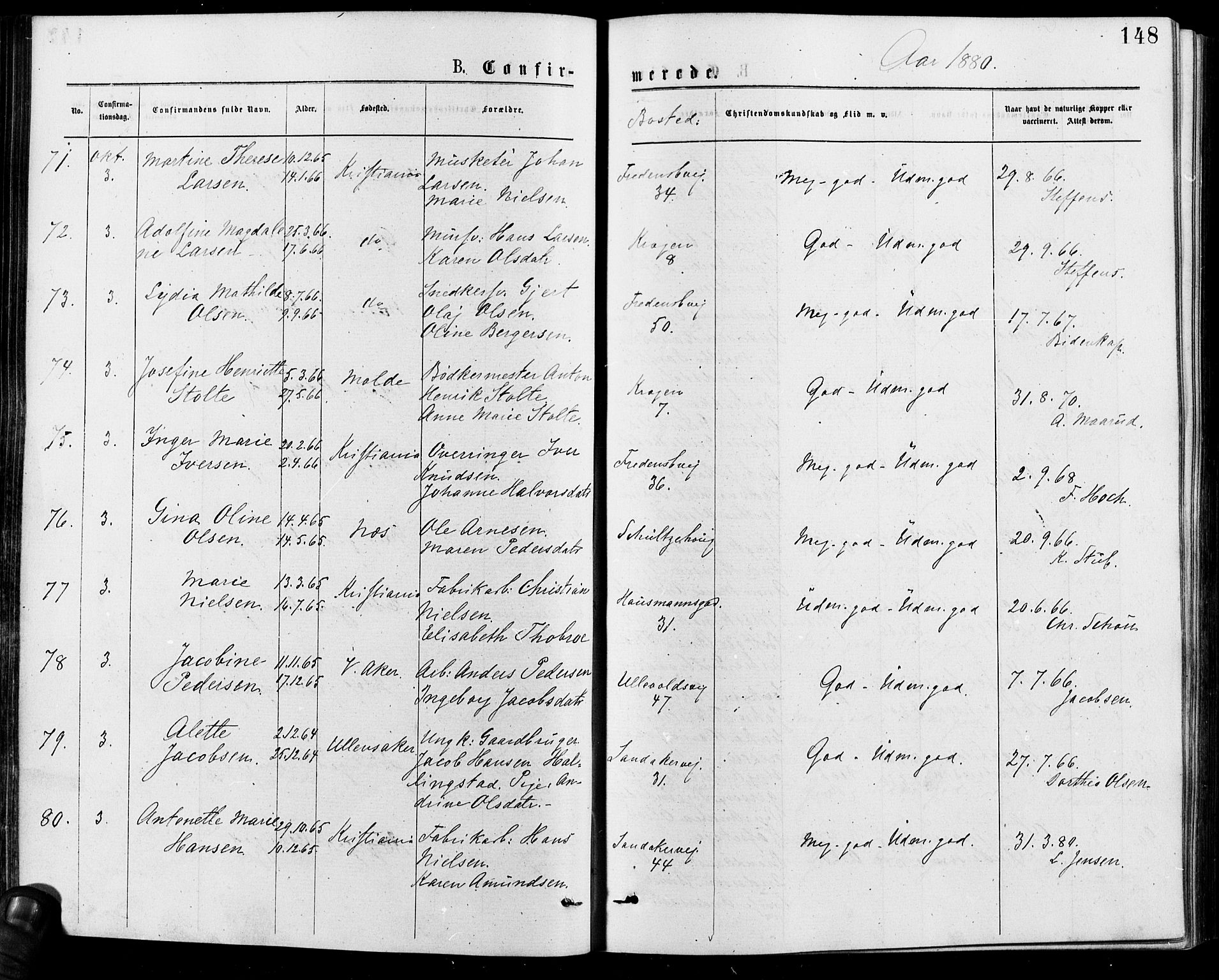 Gamle Aker prestekontor Kirkebøker, AV/SAO-A-10617a/F/L0005: Parish register (official) no. 5, 1873-1881, p. 148