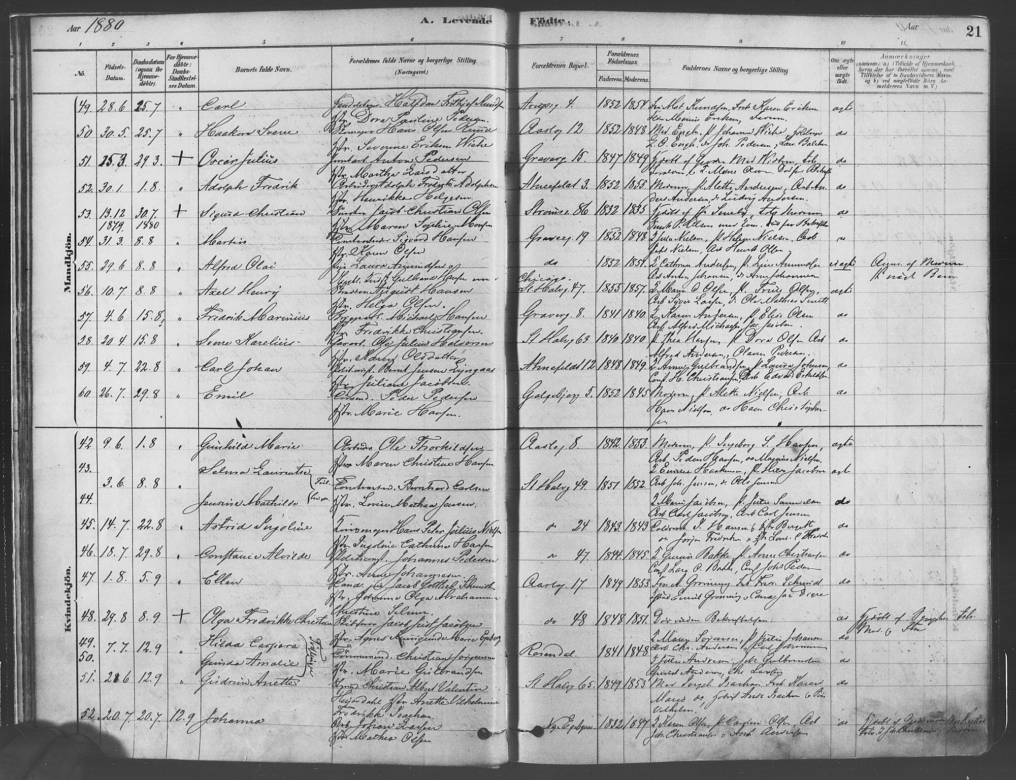 Gamlebyen prestekontor Kirkebøker, SAO/A-10884/F/Fa/L0005: Parish register (official) no. 5, 1878-1889, p. 21
