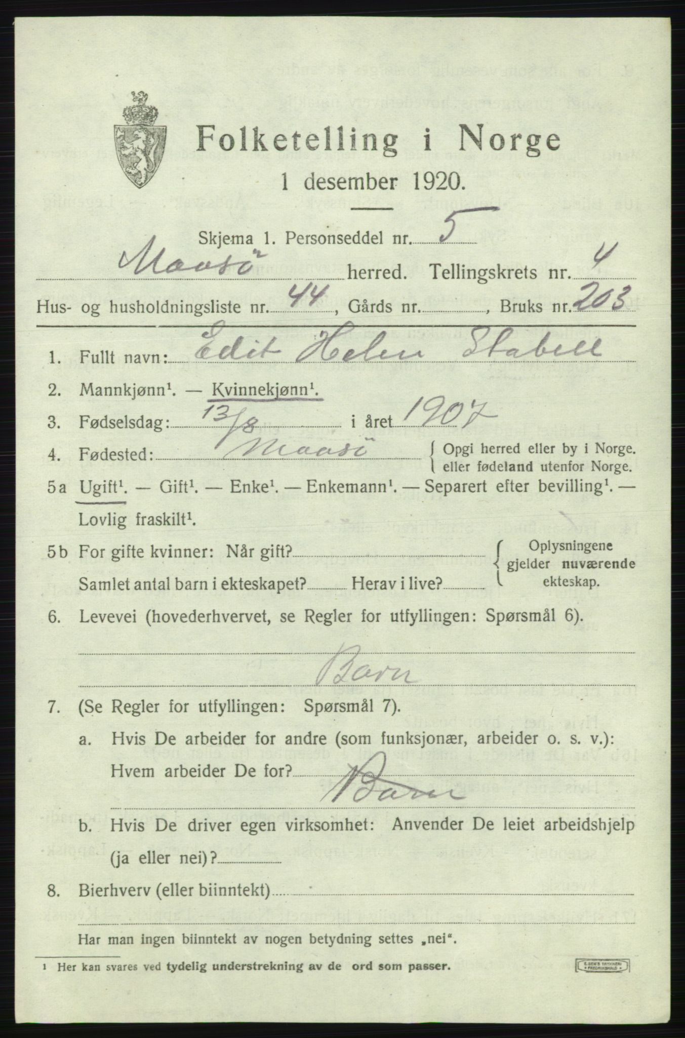 SATØ, 1920 census for Måsøy, 1920, p. 2326