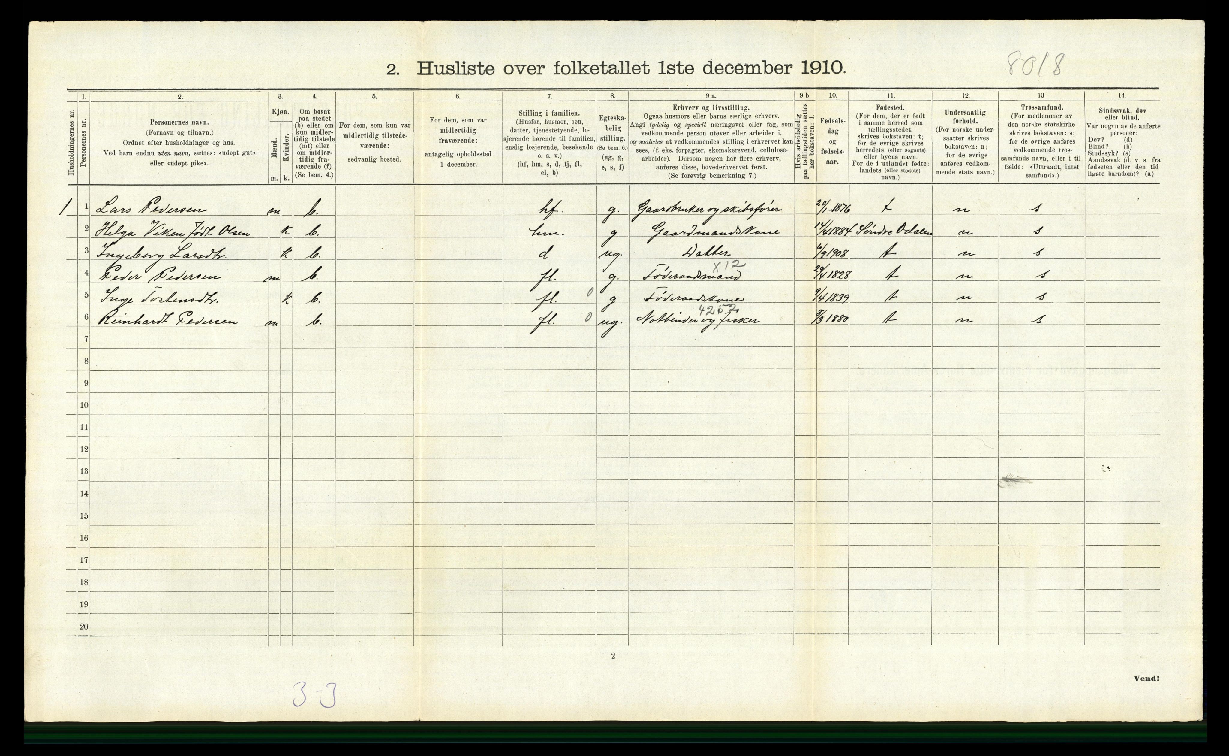 RA, 1910 census for Nord-Odal, 1910, p. 798