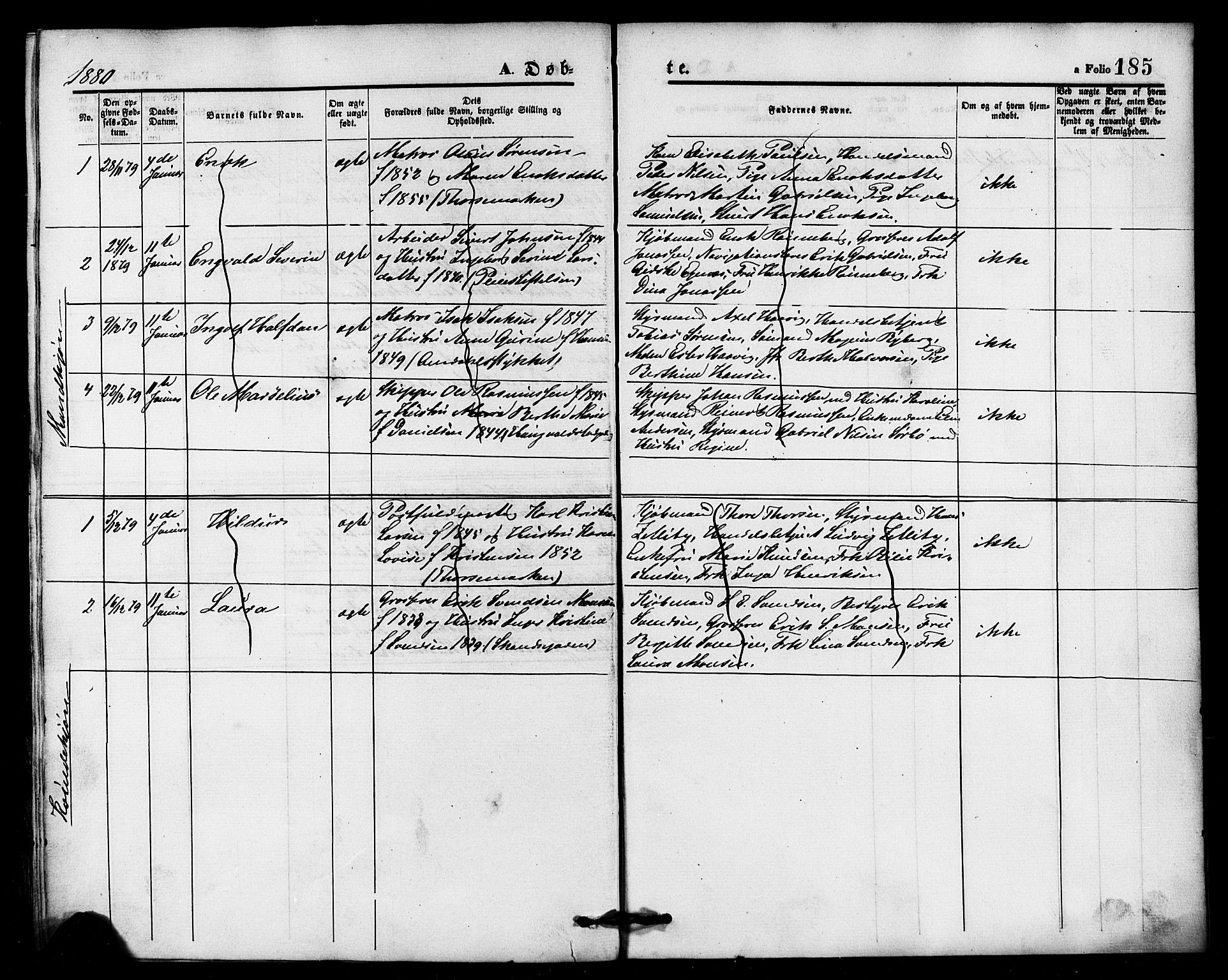 Domkirken sokneprestkontor, SAST/A-101812/001/30/30BB/L0013: Parish register (copy) no. B 13, 1871-1880, p. 185