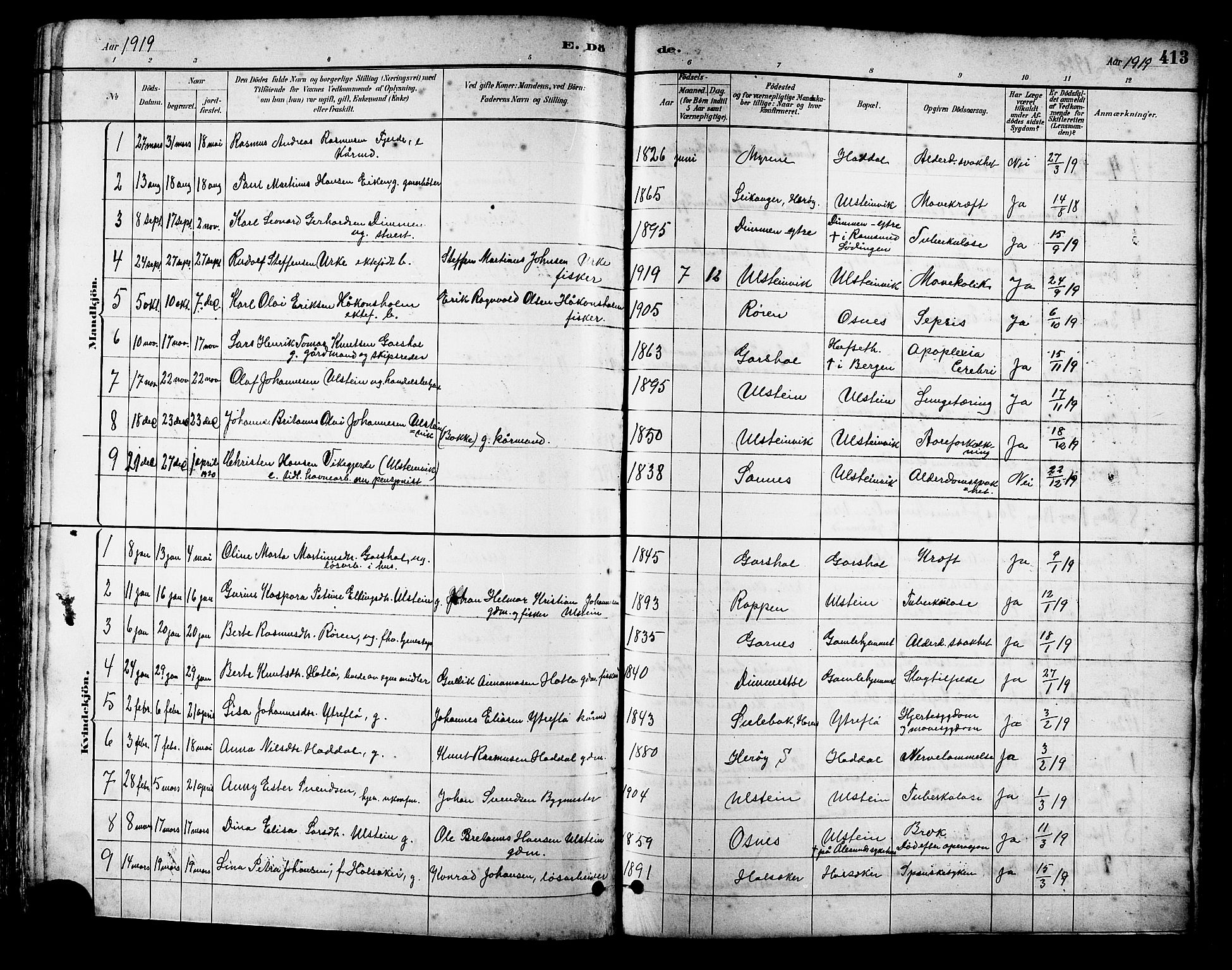 Ministerialprotokoller, klokkerbøker og fødselsregistre - Møre og Romsdal, SAT/A-1454/509/L0112: Parish register (copy) no. 509C02, 1883-1922, p. 413