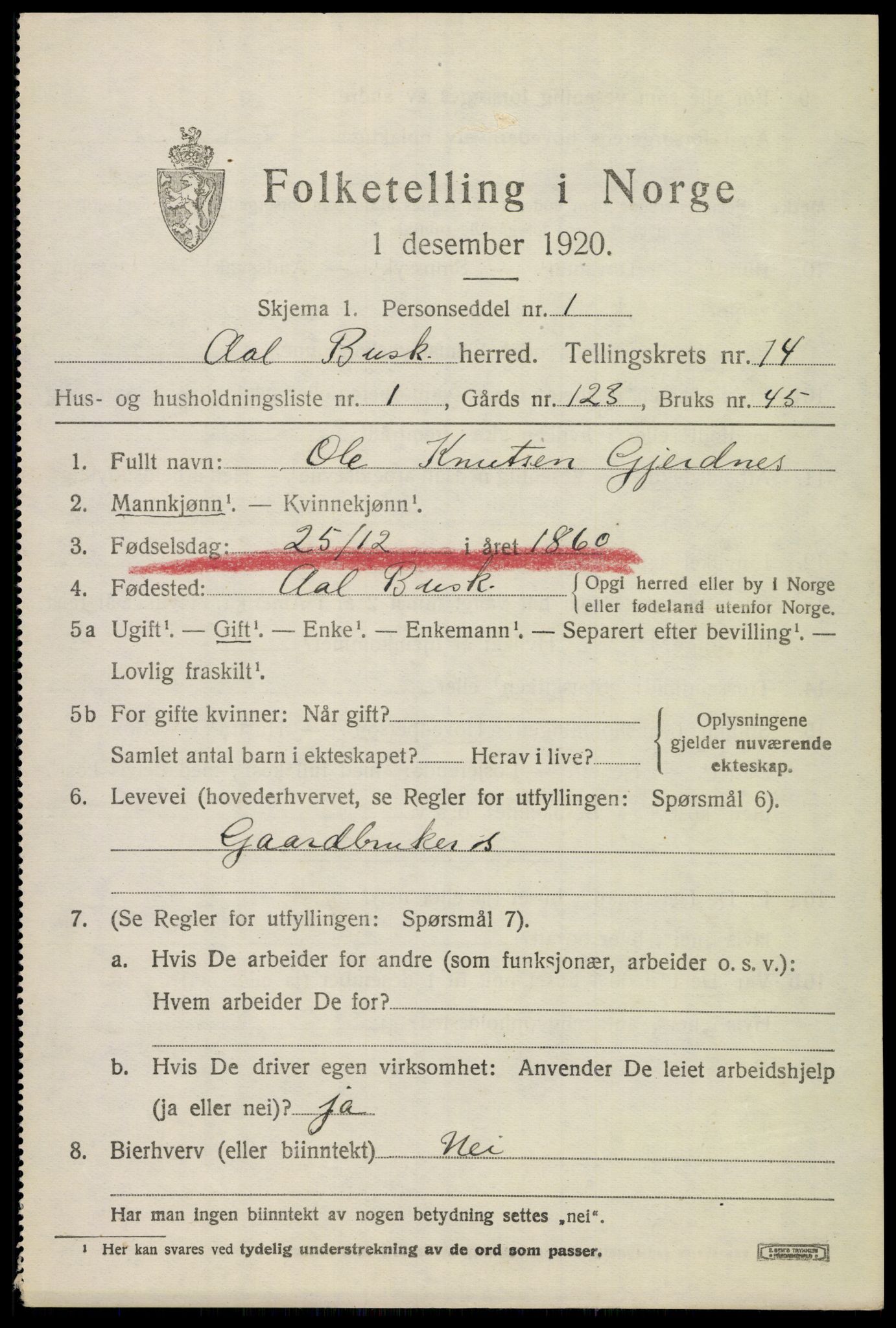 SAKO, 1920 census for Ål, 1920, p. 8066