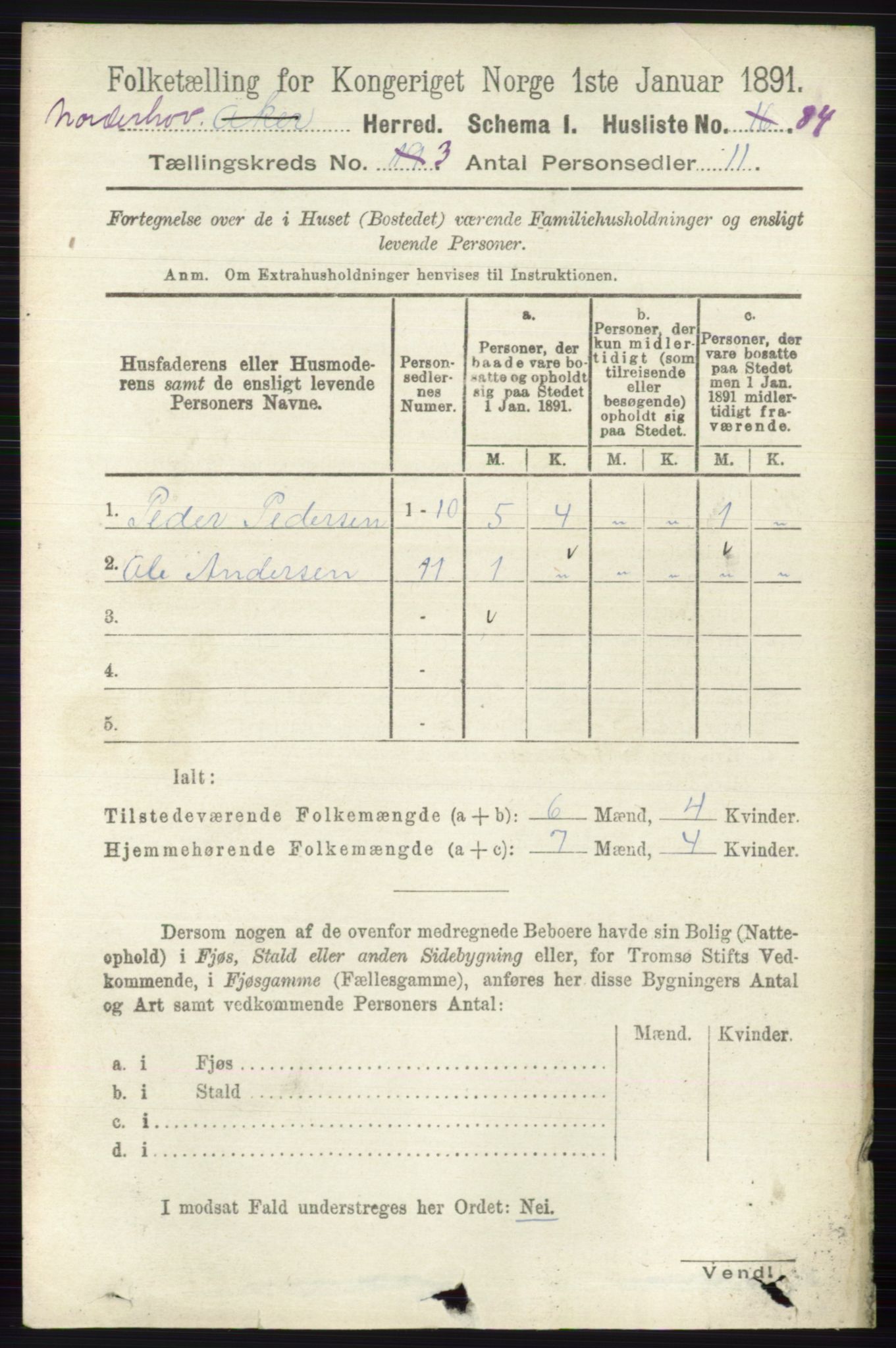 RA, 1891 census for 0613 Norderhov, 1891, p. 1246