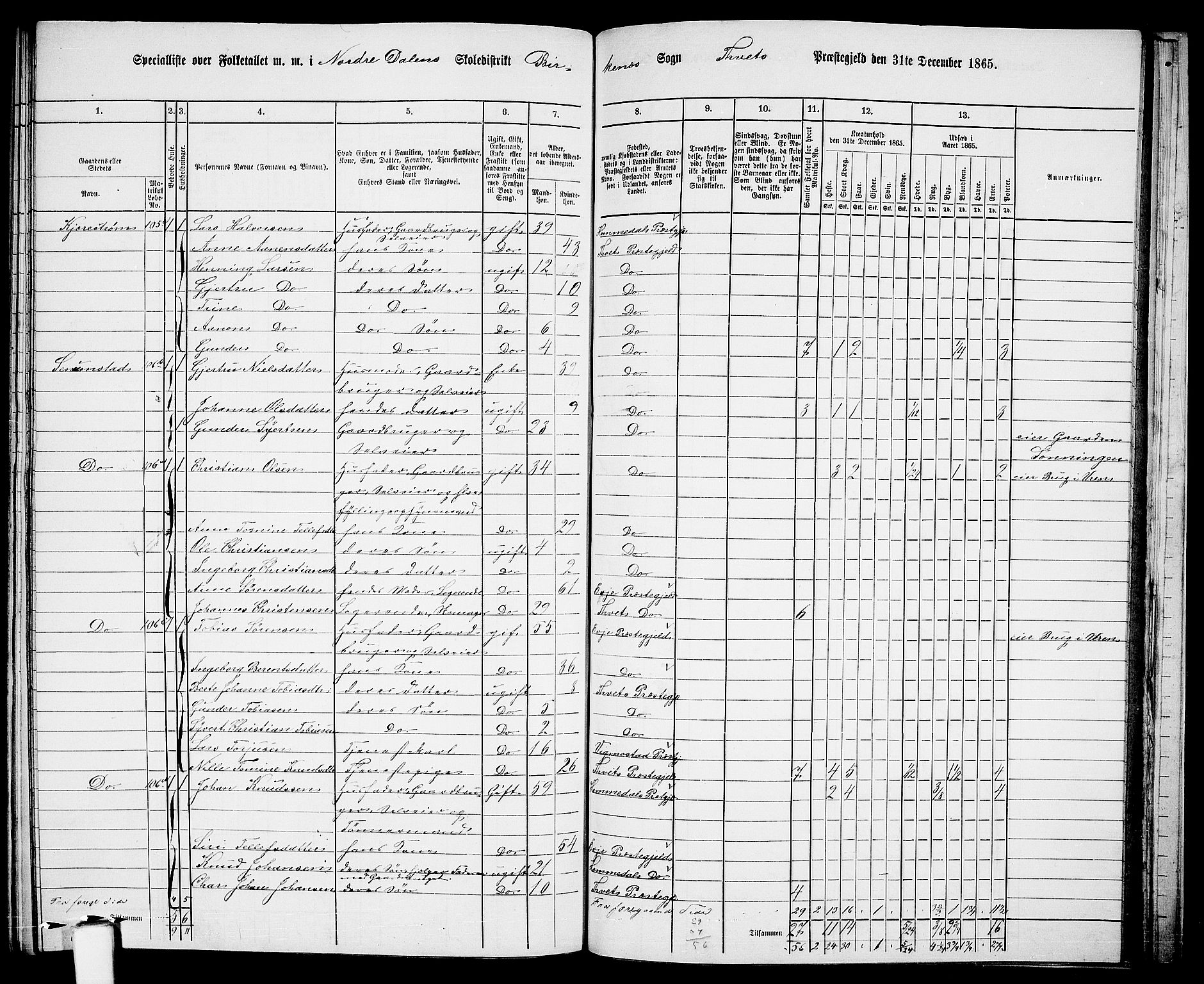 RA, 1865 census for Tveit, 1865, p. 125