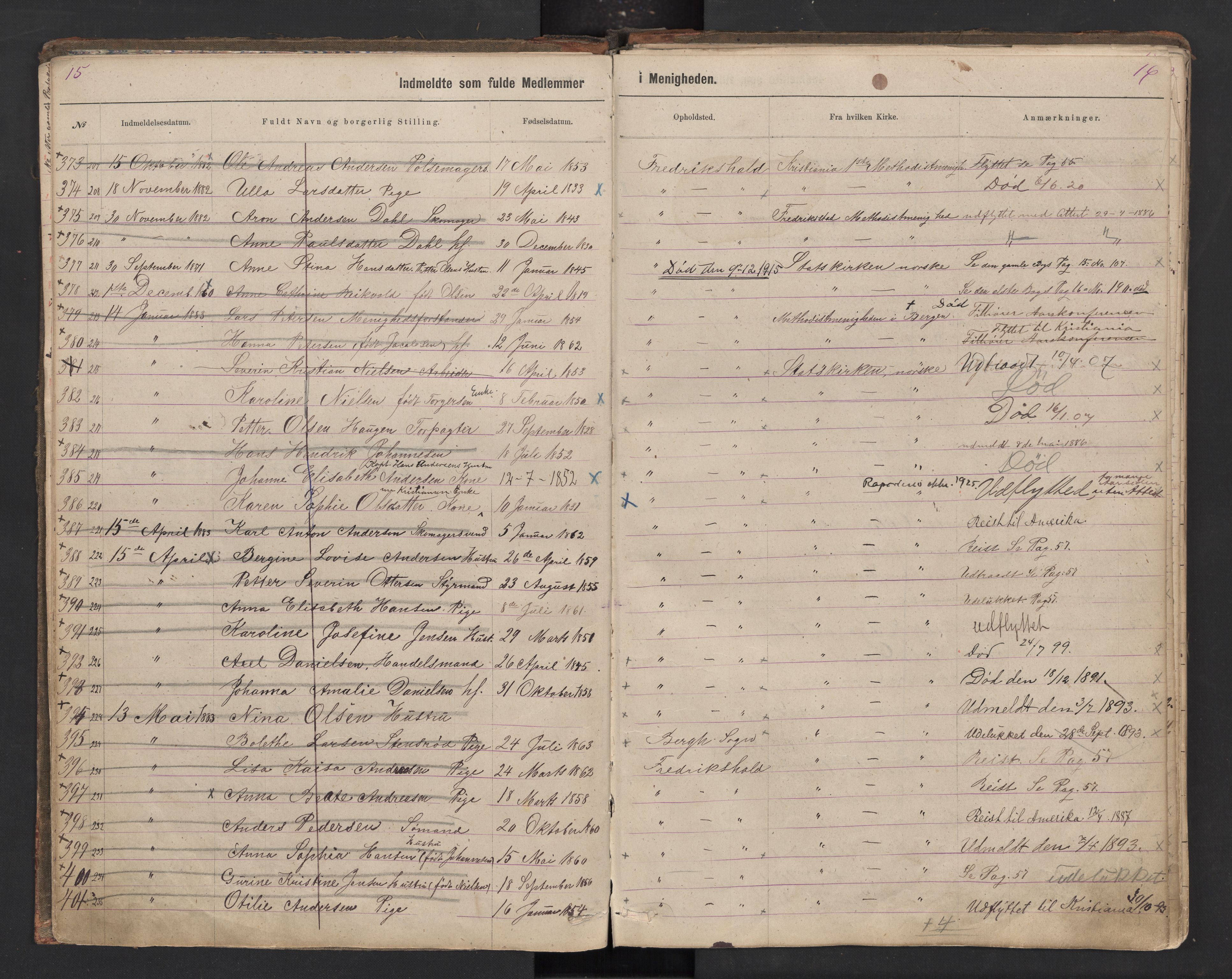 Halden metodistkirke - menighetsprotokoller, AV/SAO-PAO-0266/F/L0003: Dissenter register no. 3, 1874-1892, p. 15-16