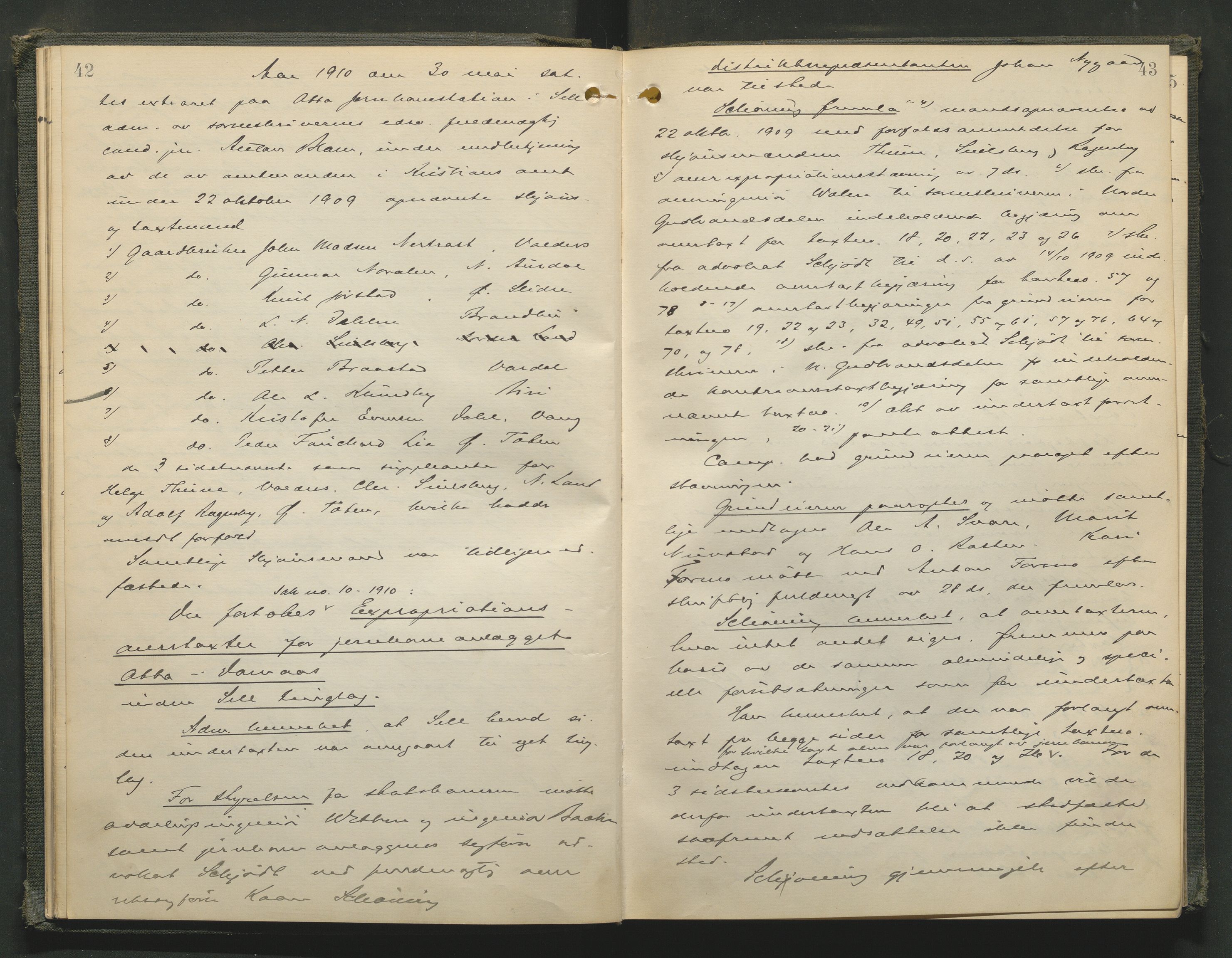 Nord-Gudbrandsdal tingrett, SAH/TING-002/G/Gc/Gcb/L0008: Ekstrarettsprotokoll for åstedssaker, 1909-1913, p. 42-43