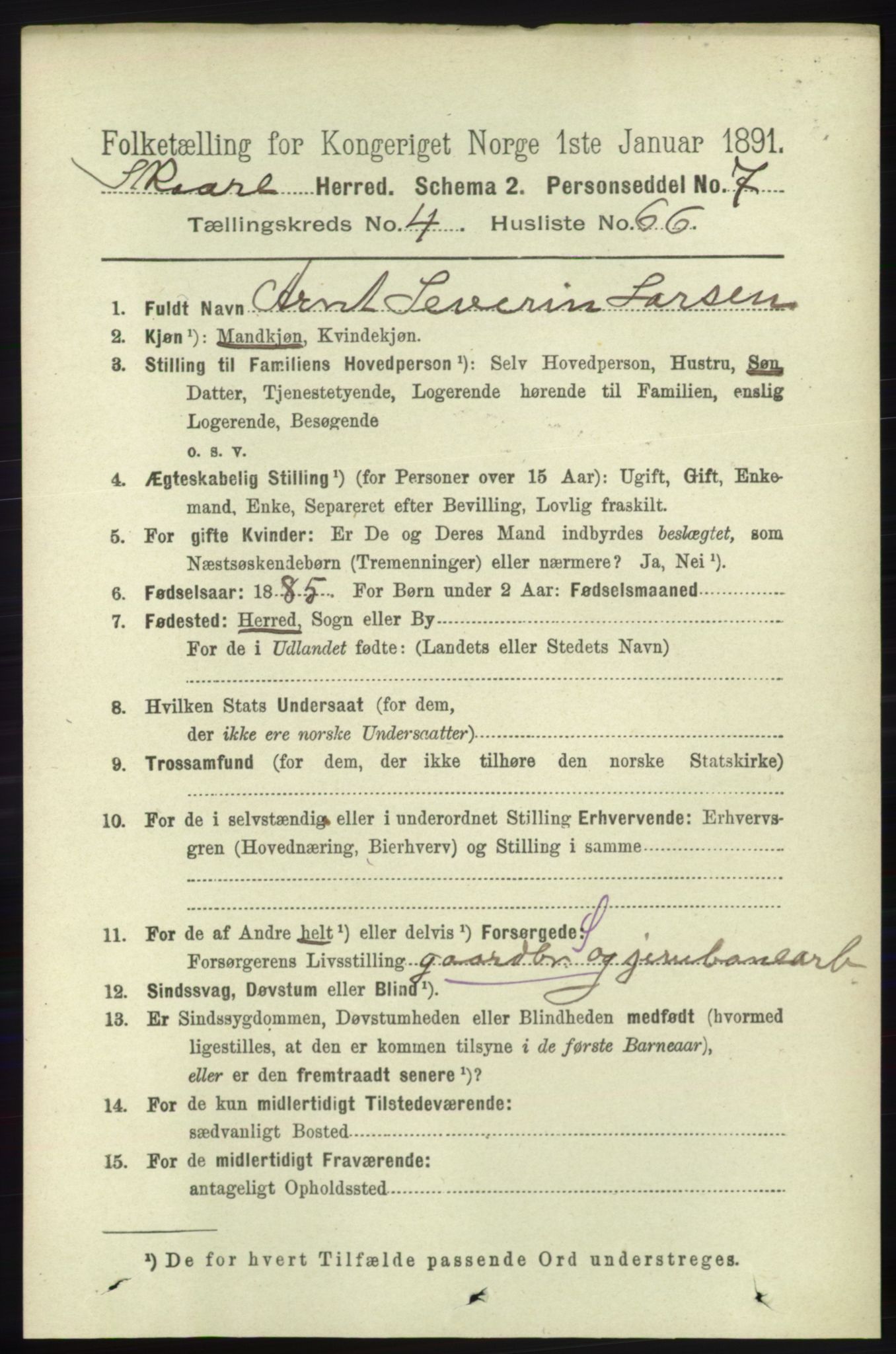 RA, 1891 census for 1153 Skåre, 1891, p. 2111