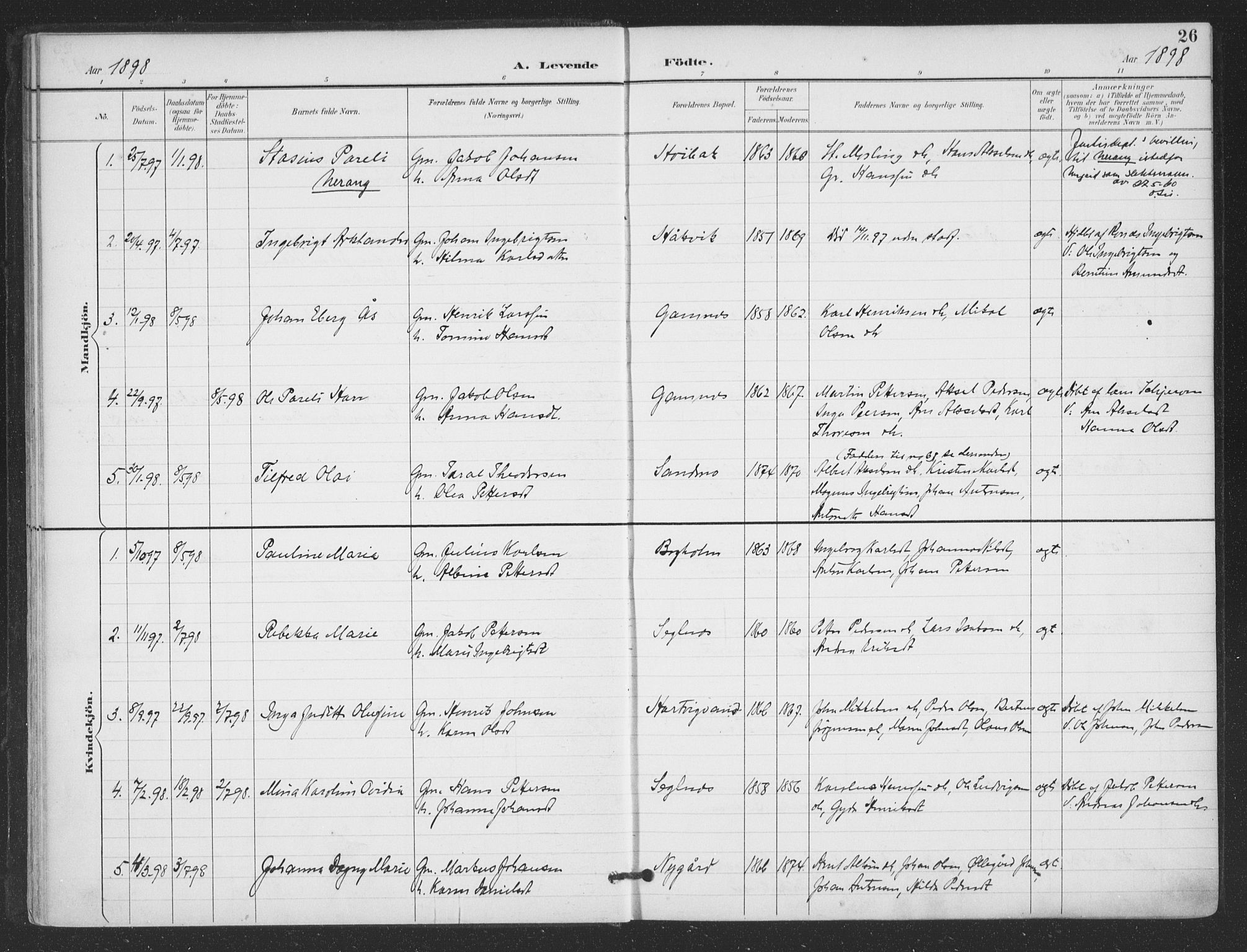 Ministerialprotokoller, klokkerbøker og fødselsregistre - Nordland, SAT/A-1459/866/L0939: Parish register (official) no. 866A02, 1894-1906, p. 26