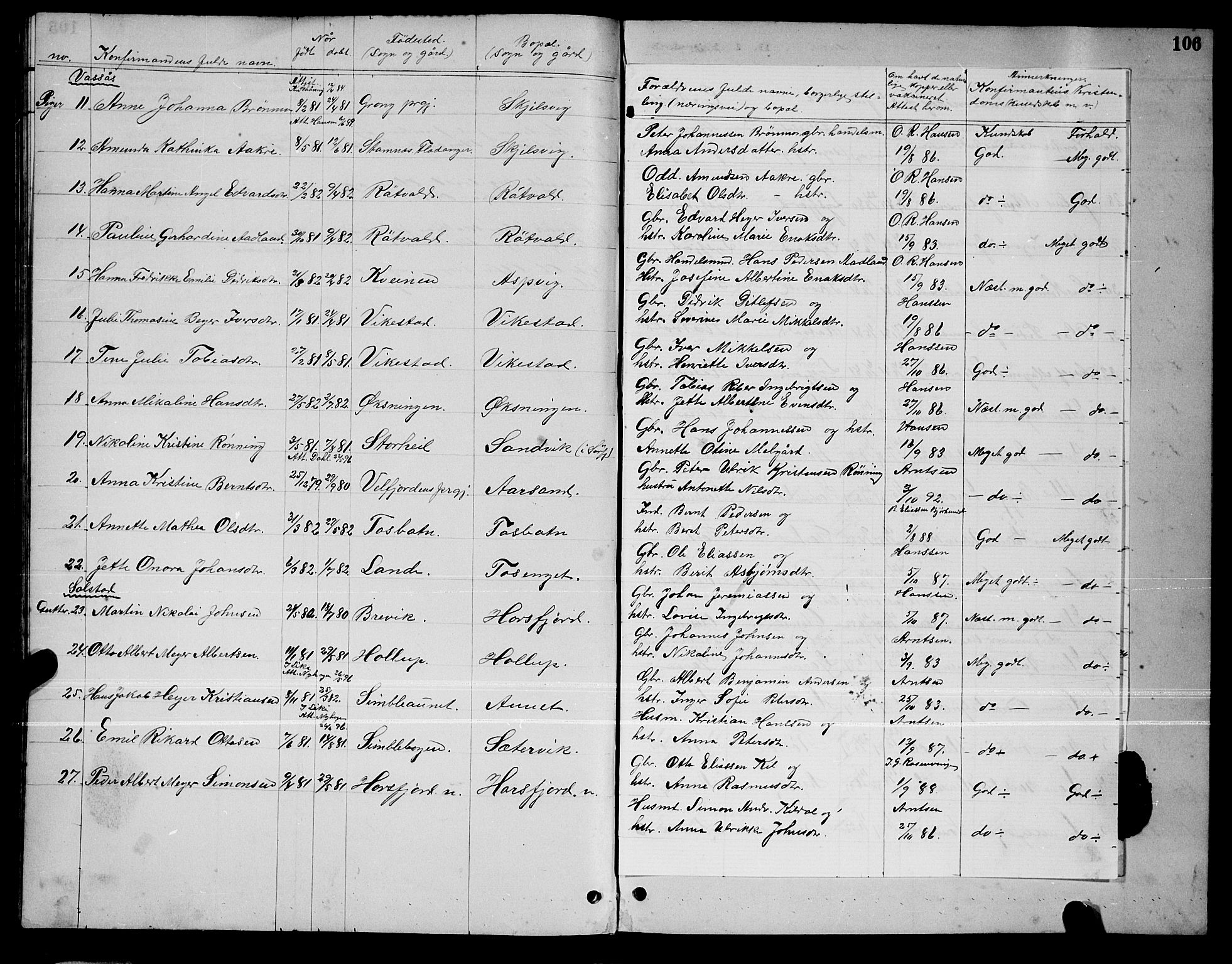 Ministerialprotokoller, klokkerbøker og fødselsregistre - Nordland, AV/SAT-A-1459/810/L0160: Parish register (copy) no. 810C03, 1884-1896, p. 106