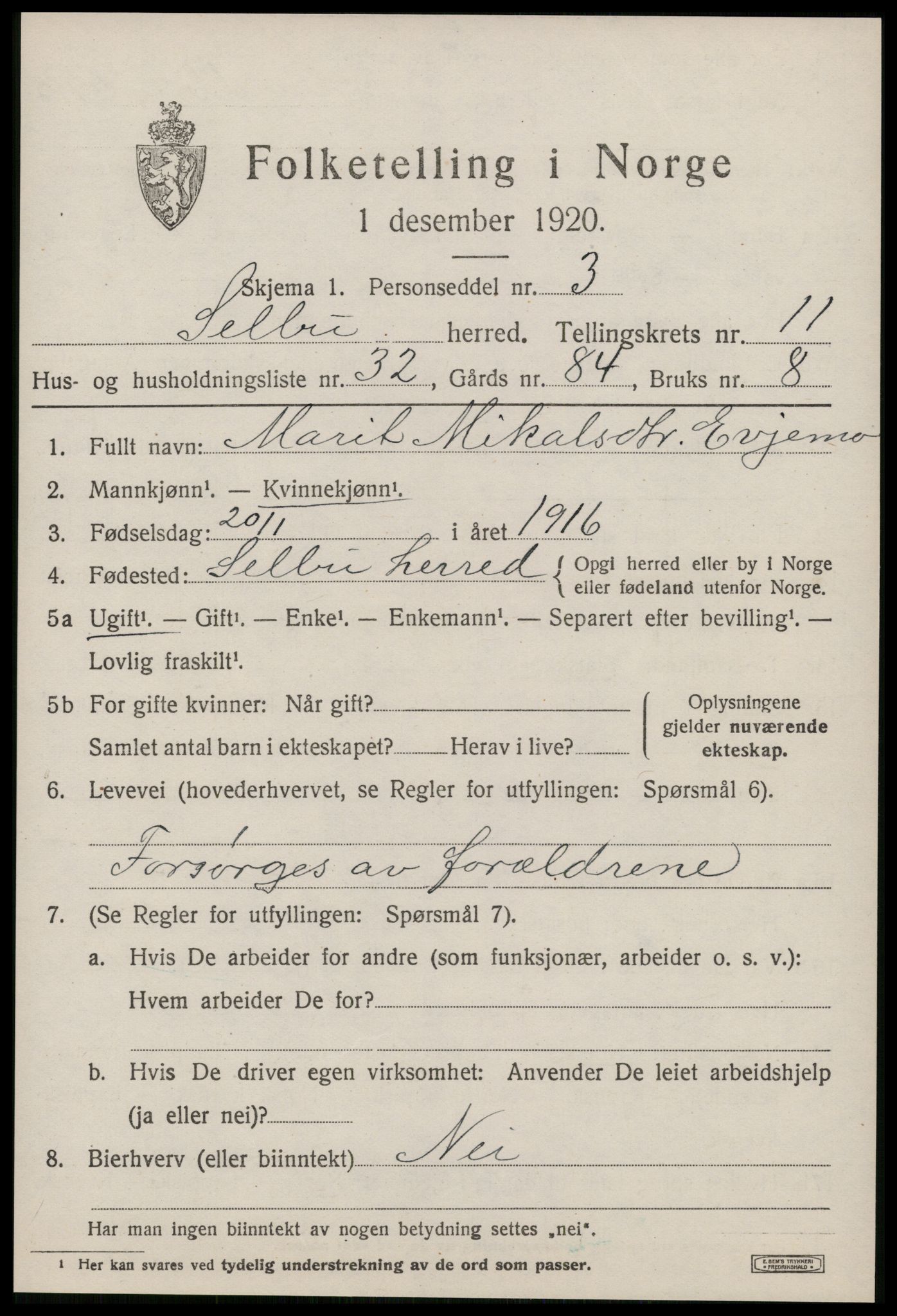 SAT, 1920 census for Selbu, 1920, p. 6500