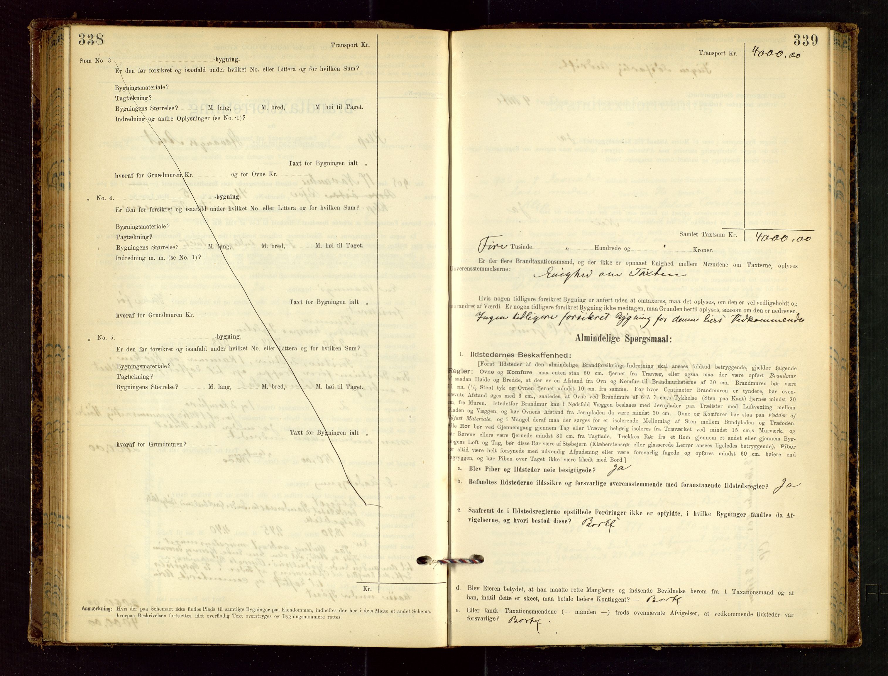 Klepp lensmannskontor, SAST/A-100163/Goc/L0002: "Brandtaxationsprotokol" m/register, 1898-1902, p. 338-339