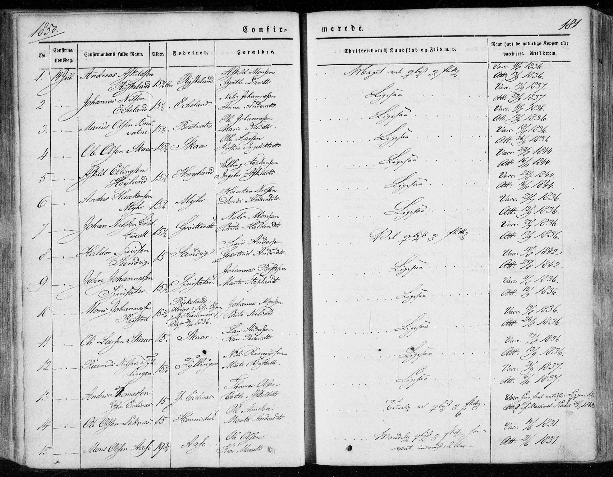 Hamre sokneprestembete, SAB/A-75501/H/Ha/Haa/Haaa/L0013: Parish register (official) no. A 13, 1846-1857, p. 181