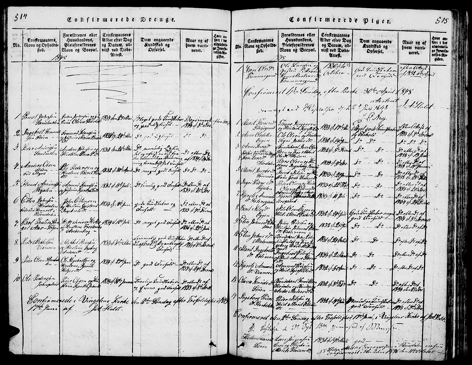 Tolga prestekontor, SAH/PREST-062/L/L0001: Parish register (copy) no. 1, 1814-1877, p. 514-515