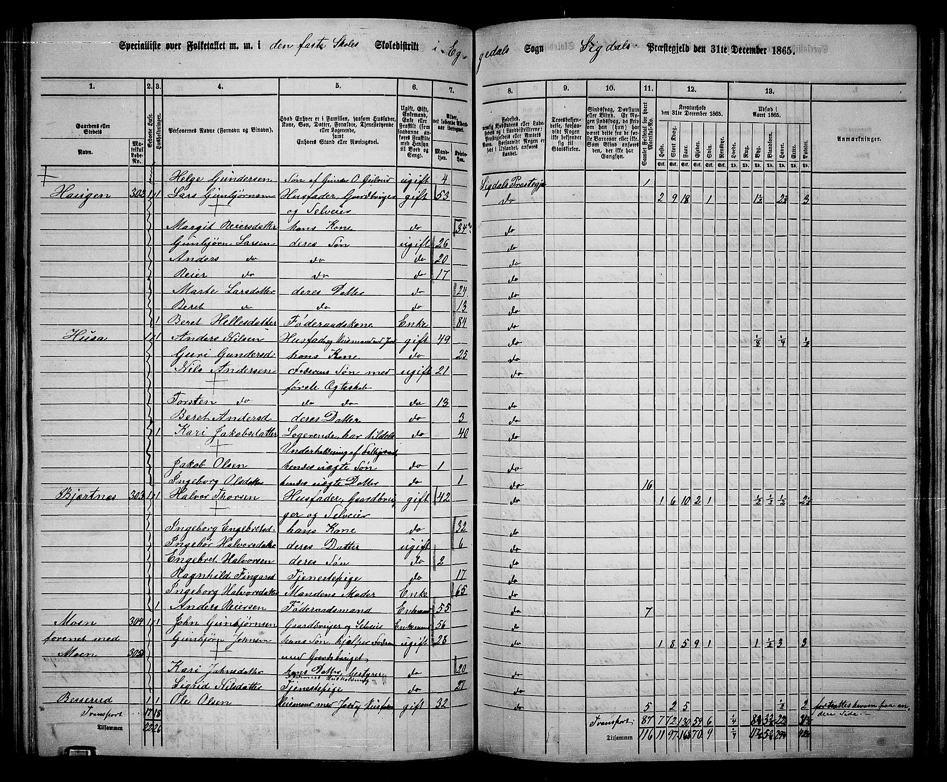 RA, 1865 census for Sigdal, 1865, p. 162