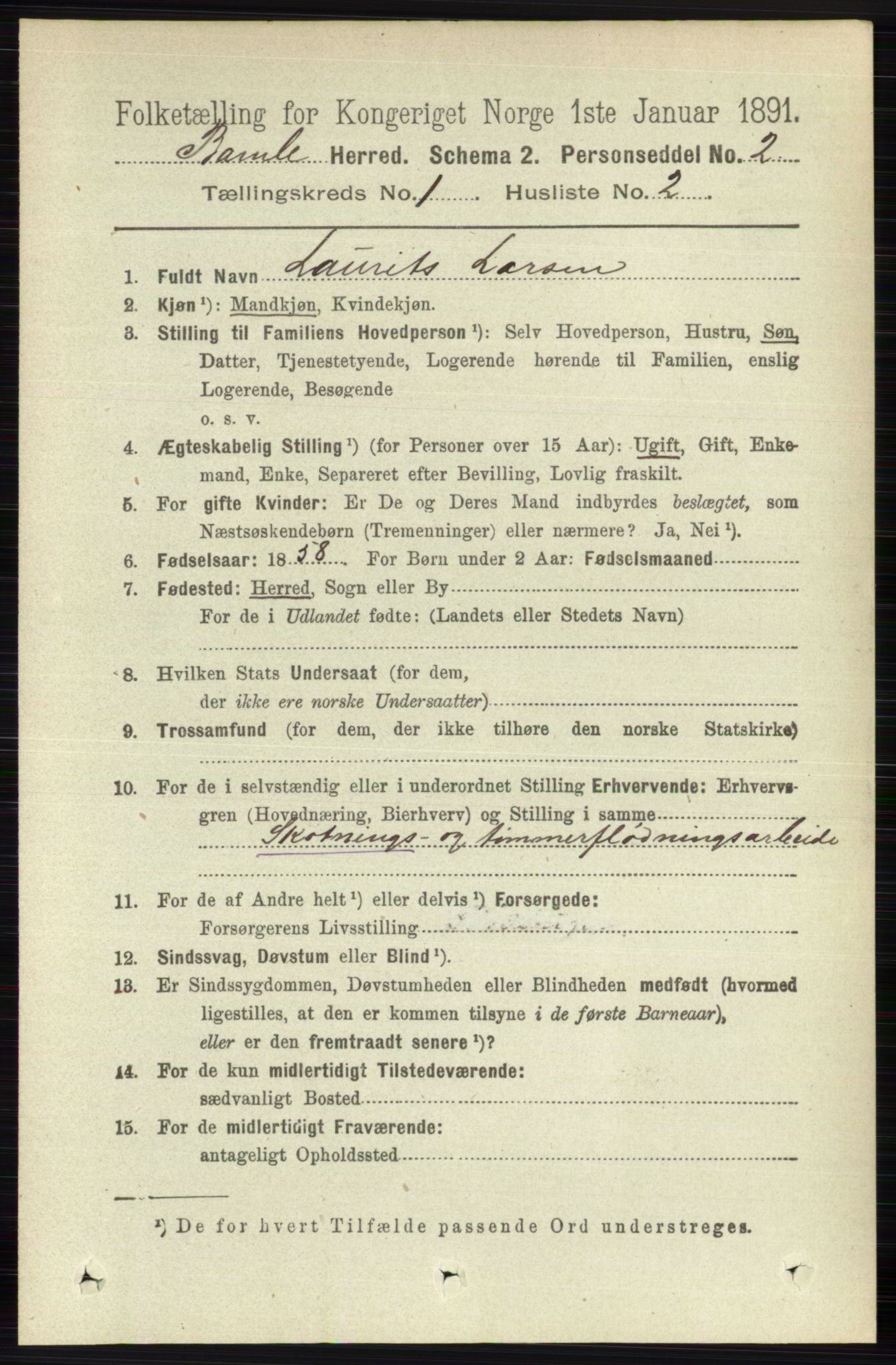 RA, 1891 census for 0814 Bamble, 1891, p. 153