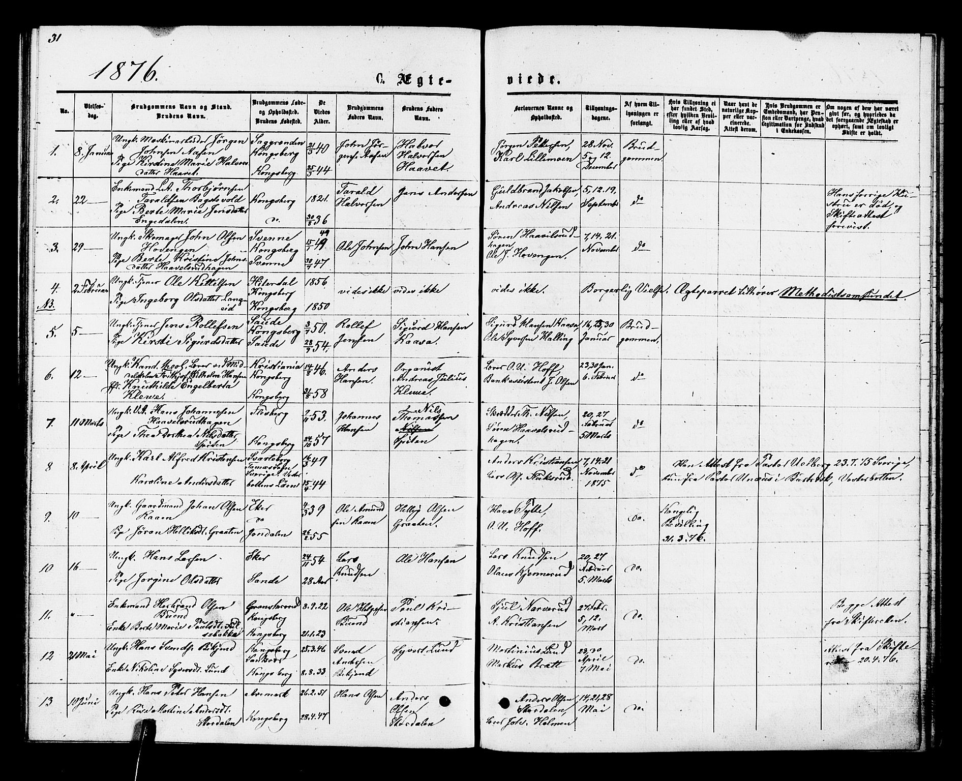 Kongsberg kirkebøker, SAKO/A-22/F/Fa/L0011: Parish register (official) no. I 11, 1876-1877, p. 31