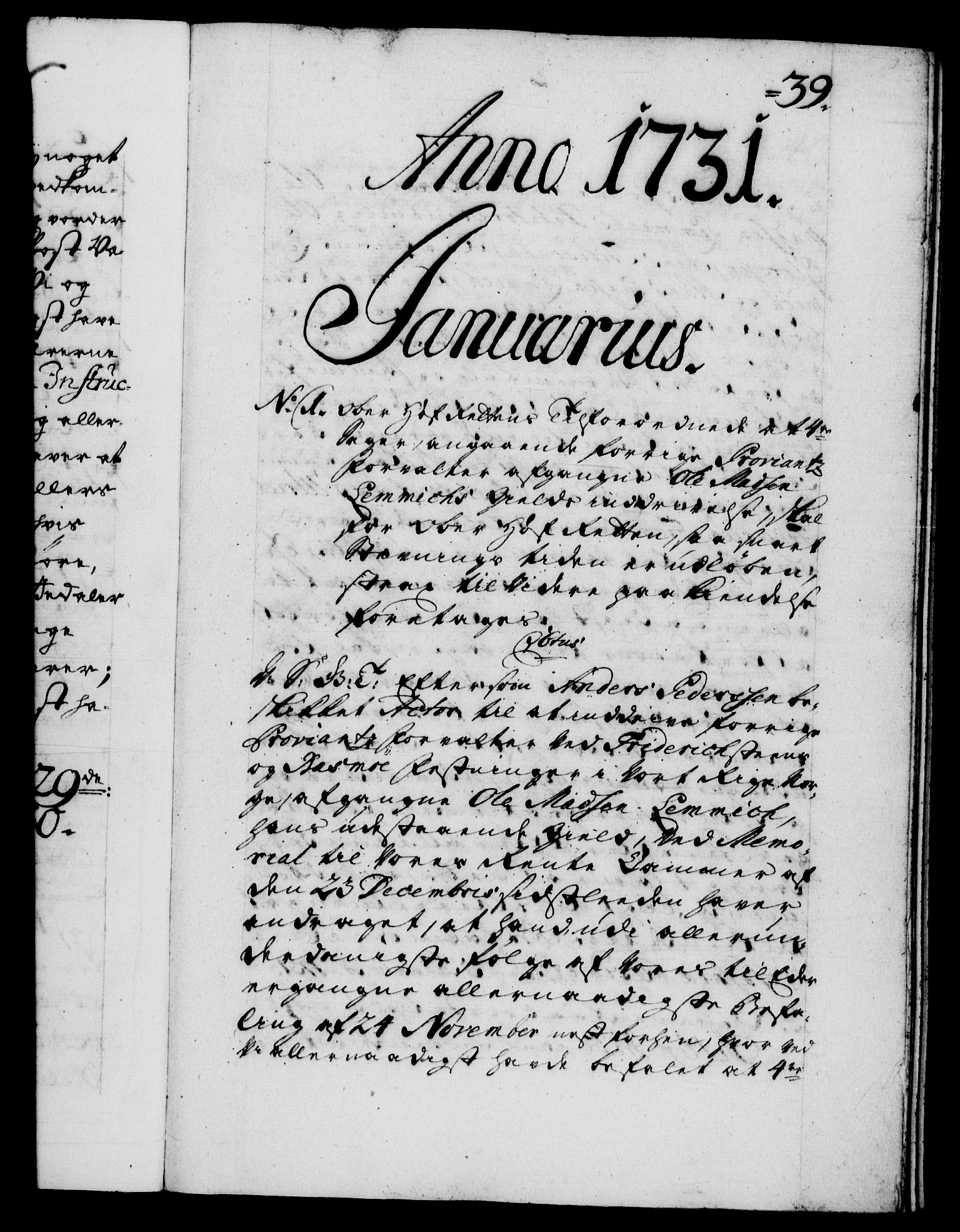 Danske Kanselli 1572-1799, RA/EA-3023/F/Fc/Fca/Fcab/L0025: Norske tegnelser, 1730-1733, p. 39a