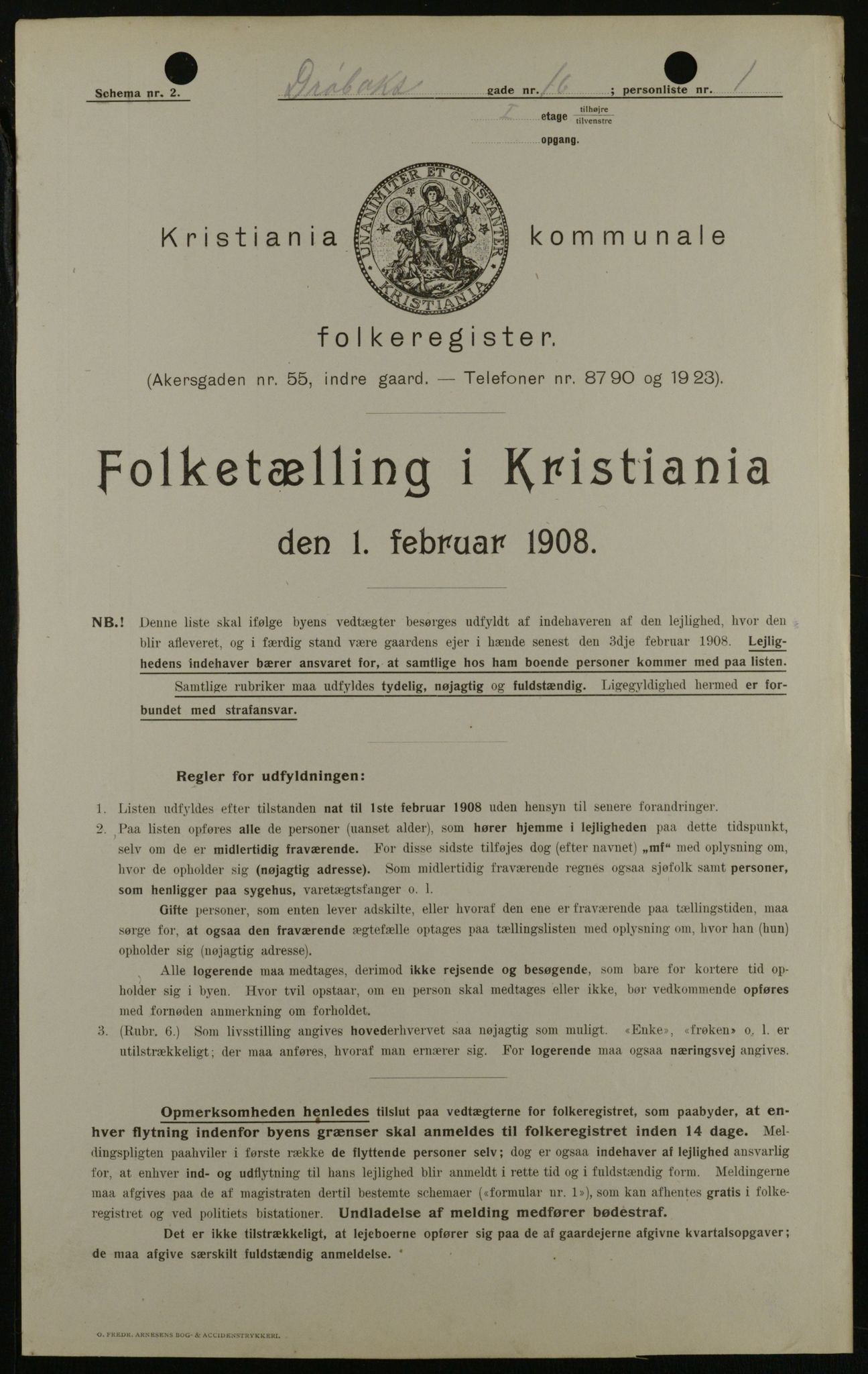 OBA, Municipal Census 1908 for Kristiania, 1908, p. 16190