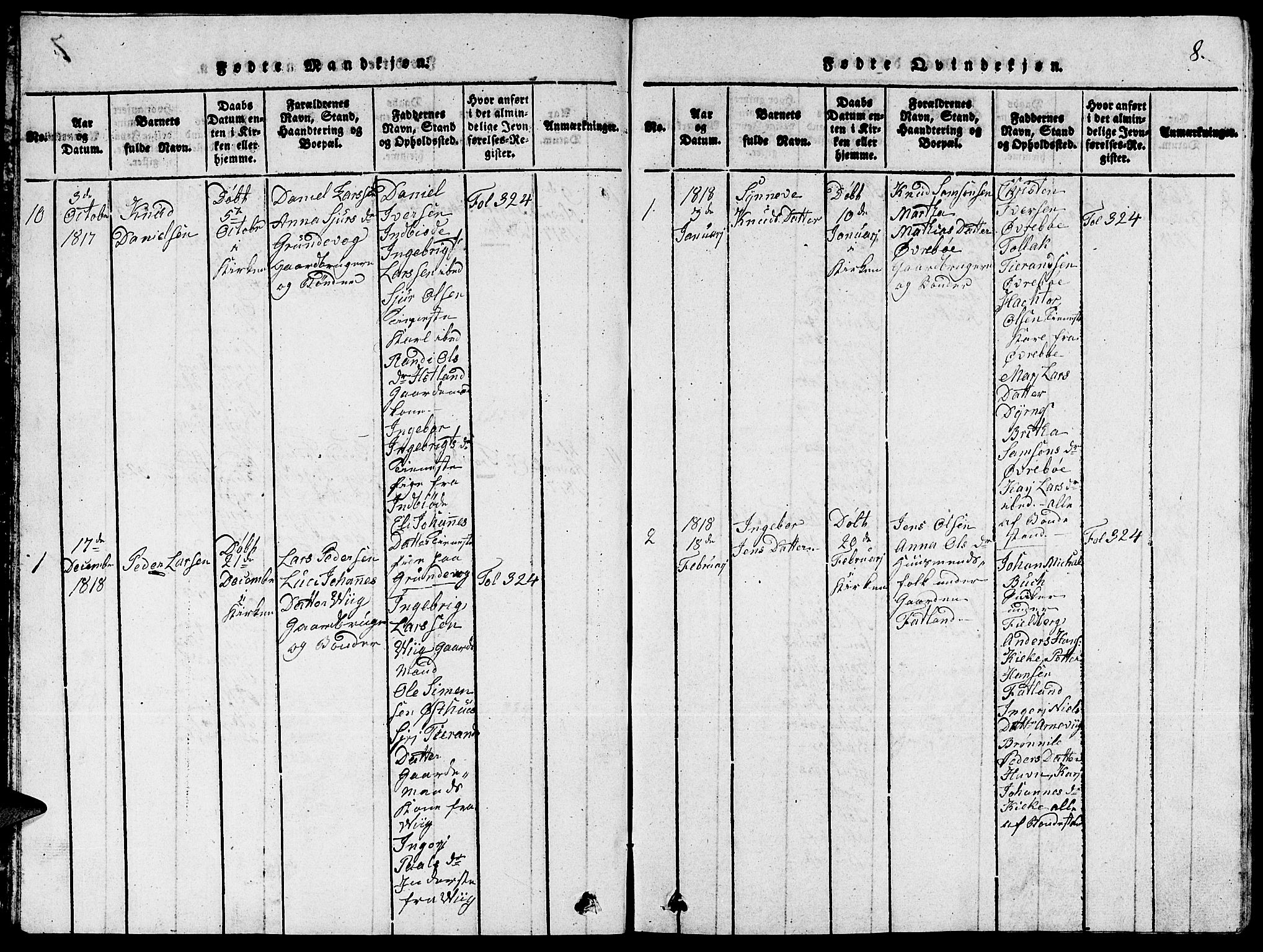 Fjelberg sokneprestembete, SAB/A-75201/H/Hab: Parish register (copy) no. A 1, 1816-1823, p. 8