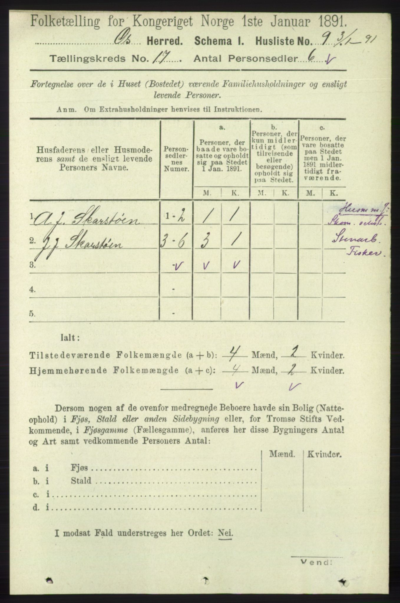 RA, 1891 census for 1243 Os, 1891, p. 3704