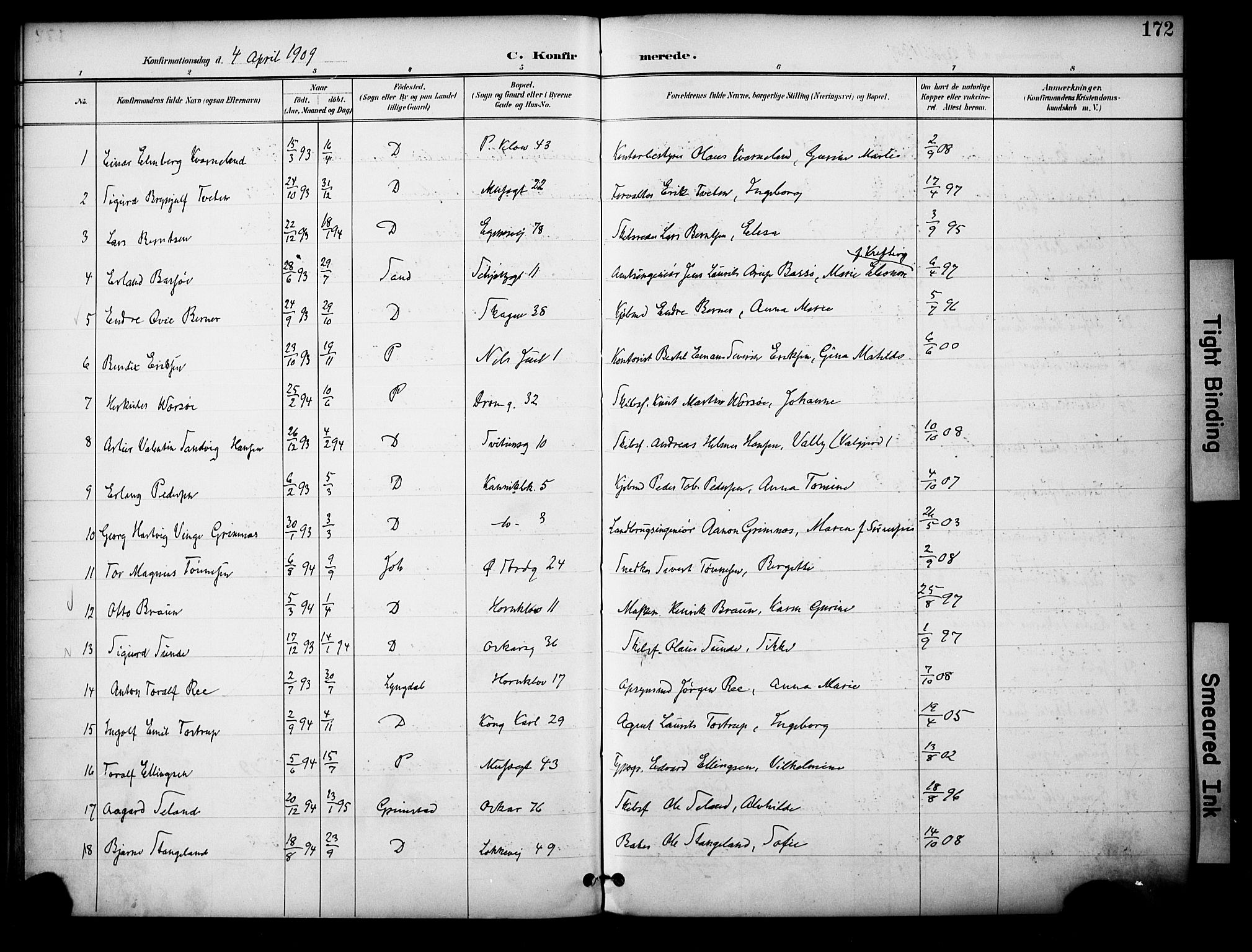 Domkirken sokneprestkontor, SAST/A-101812/001/30/30BA/L0031: Parish register (official) no. A 30, 1896-1916, p. 172