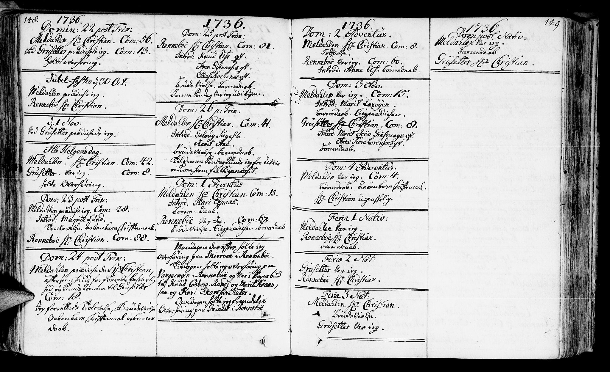 Ministerialprotokoller, klokkerbøker og fødselsregistre - Sør-Trøndelag, SAT/A-1456/672/L0850: Parish register (official) no. 672A03, 1725-1751, p. 148-149