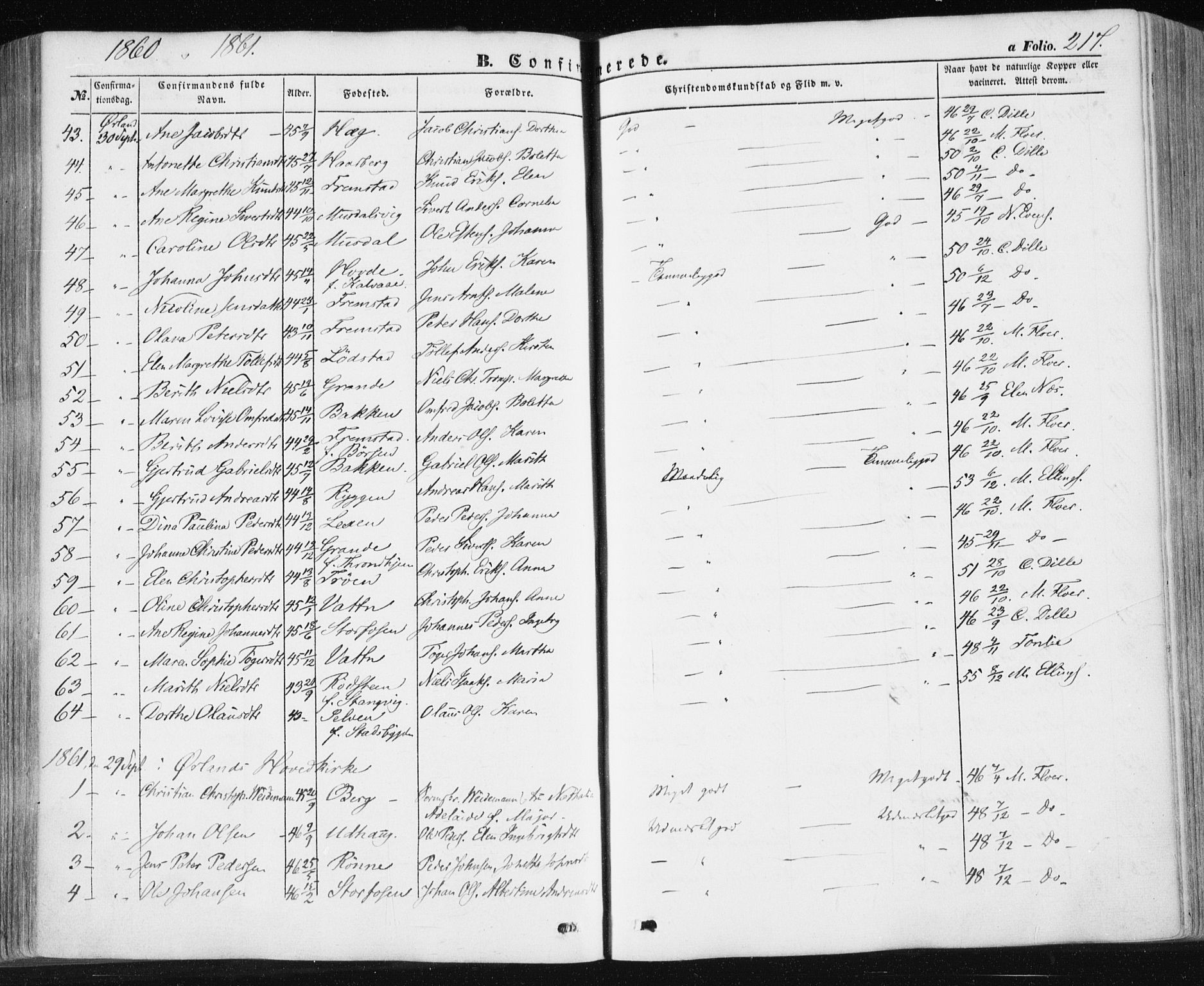 Ministerialprotokoller, klokkerbøker og fødselsregistre - Sør-Trøndelag, AV/SAT-A-1456/659/L0737: Parish register (official) no. 659A07, 1857-1875, p. 217