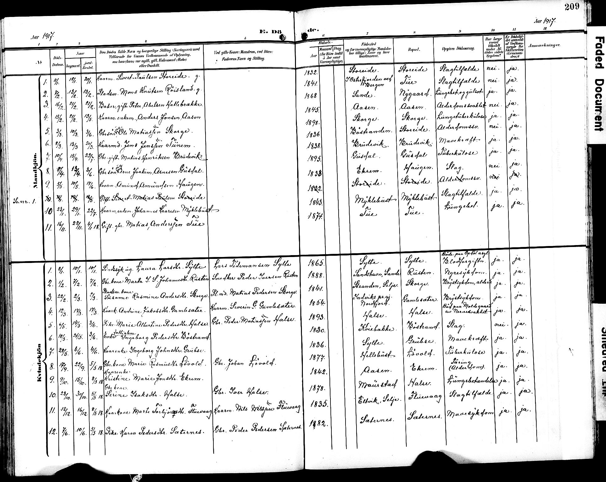 Ministerialprotokoller, klokkerbøker og fødselsregistre - Møre og Romsdal, SAT/A-1454/501/L0018: Parish register (copy) no. 501C04, 1902-1930, p. 209