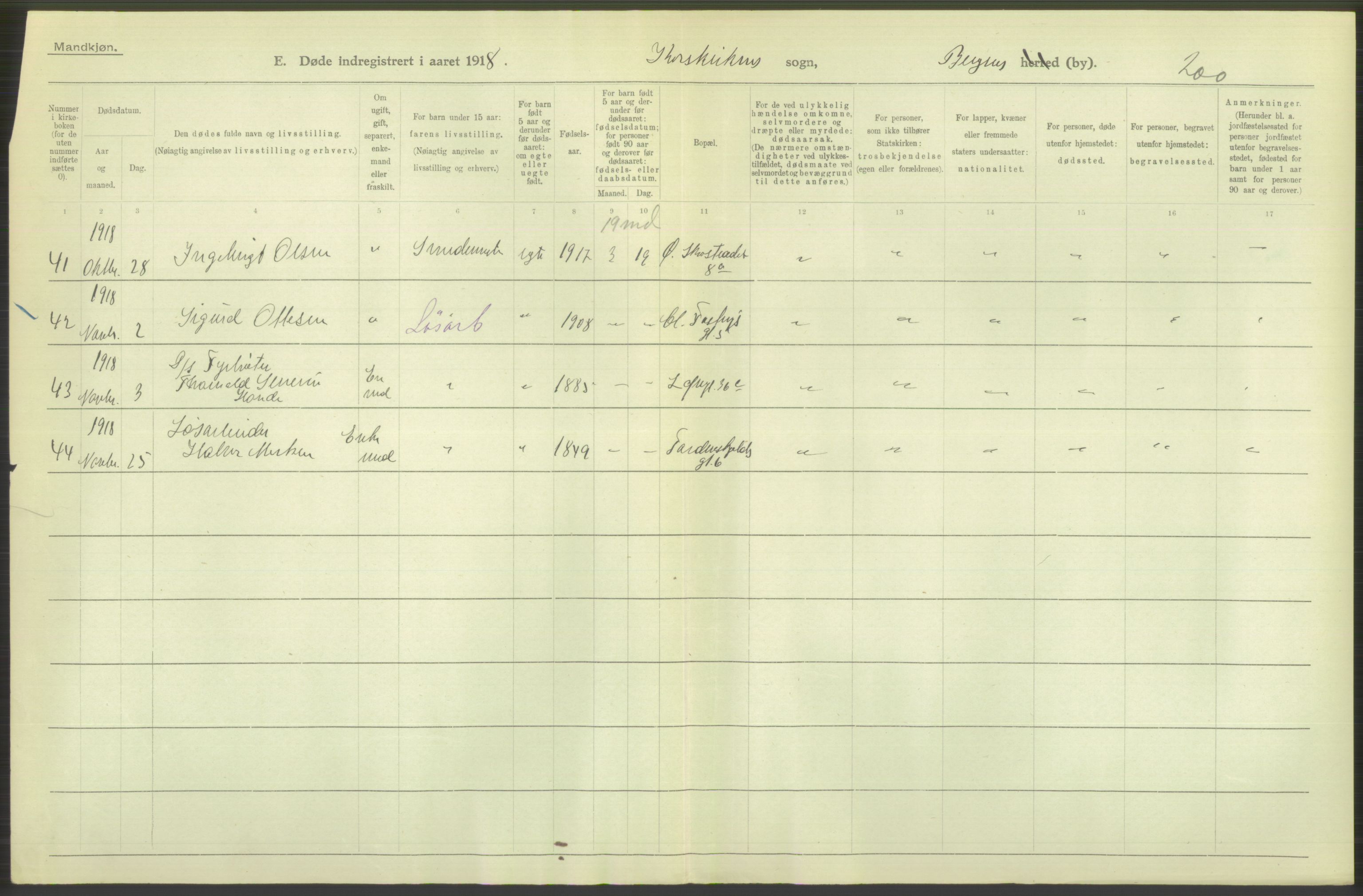 Statistisk sentralbyrå, Sosiodemografiske emner, Befolkning, RA/S-2228/D/Df/Dfb/Dfbh/L0039: Bergen: Døde., 1918, p. 36