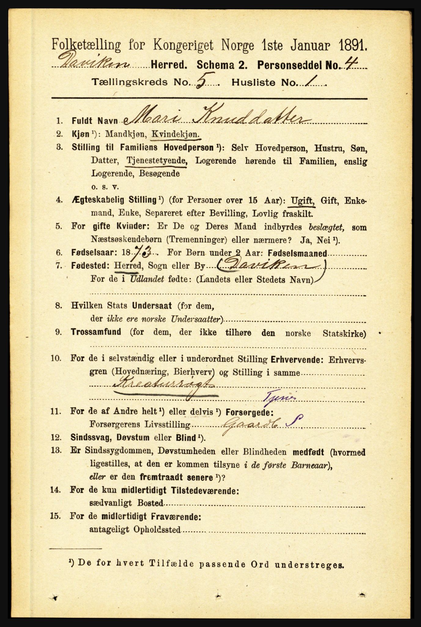 RA, 1891 census for 1442 Davik, 1891, p. 1814