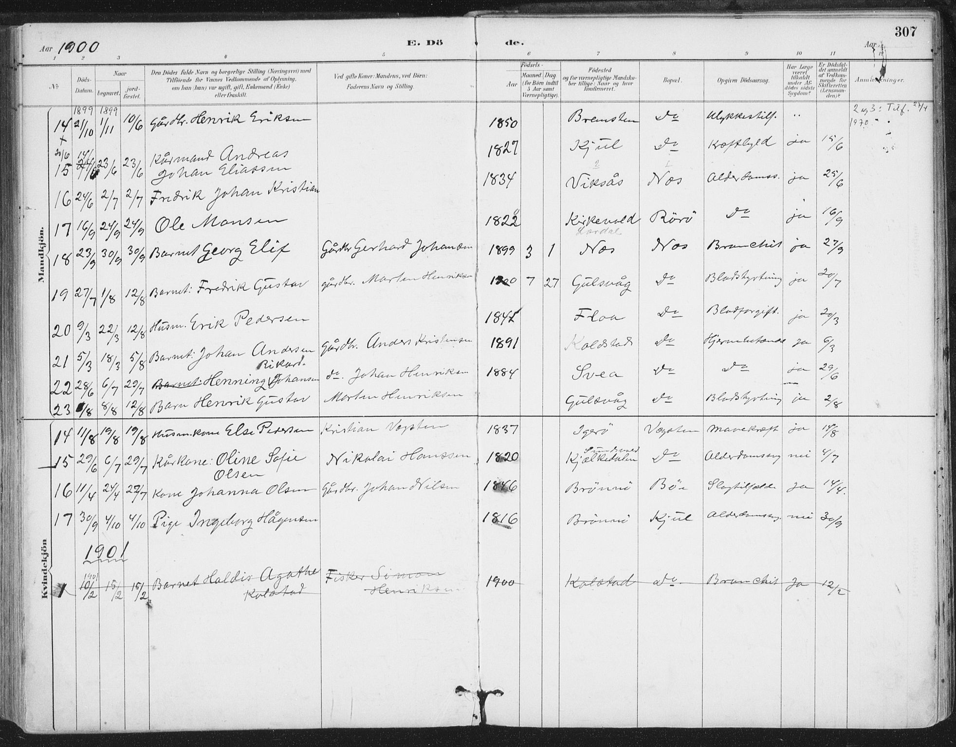 Ministerialprotokoller, klokkerbøker og fødselsregistre - Nordland, AV/SAT-A-1459/816/L0244: Parish register (official) no. 816A10, 1886-1903, p. 307