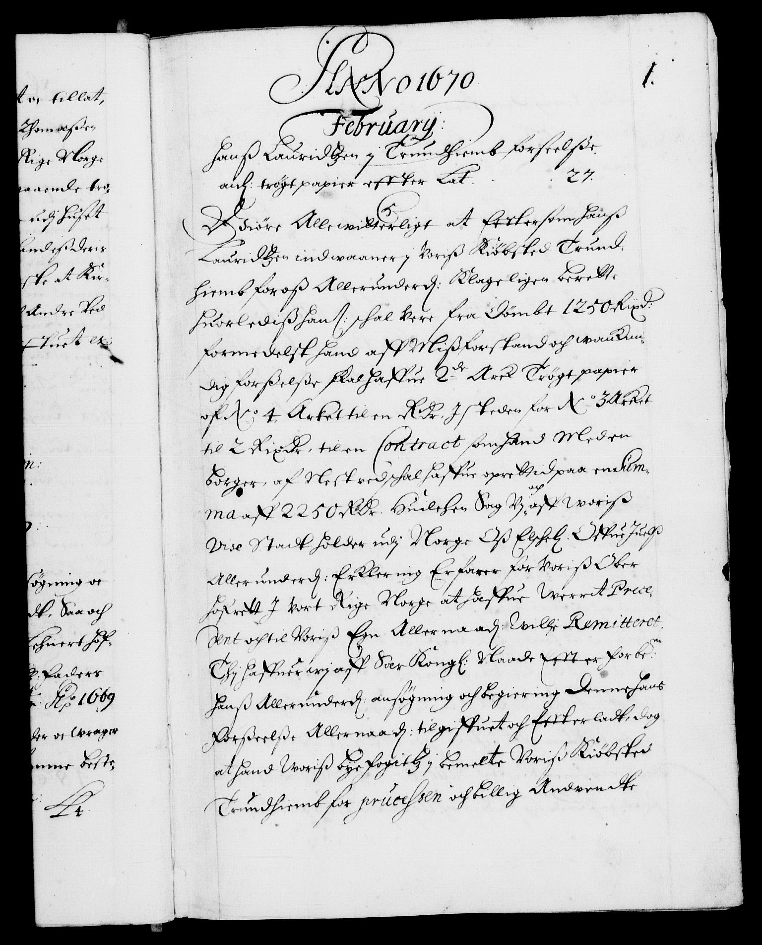 Danske Kanselli 1572-1799, RA/EA-3023/F/Fc/Fca/Fcaa/L0011: Norske registre (mikrofilm), 1670-1673, p. 1a