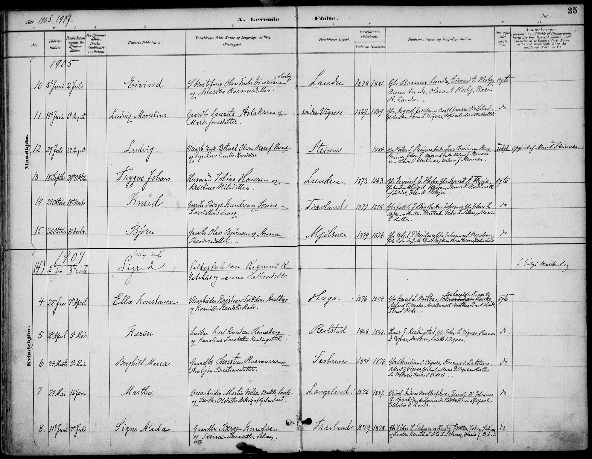 Finnøy sokneprestkontor, AV/SAST-A-101825/H/Ha/Haa/L0011: Parish register (official) no. A 11, 1891-1910, p. 35