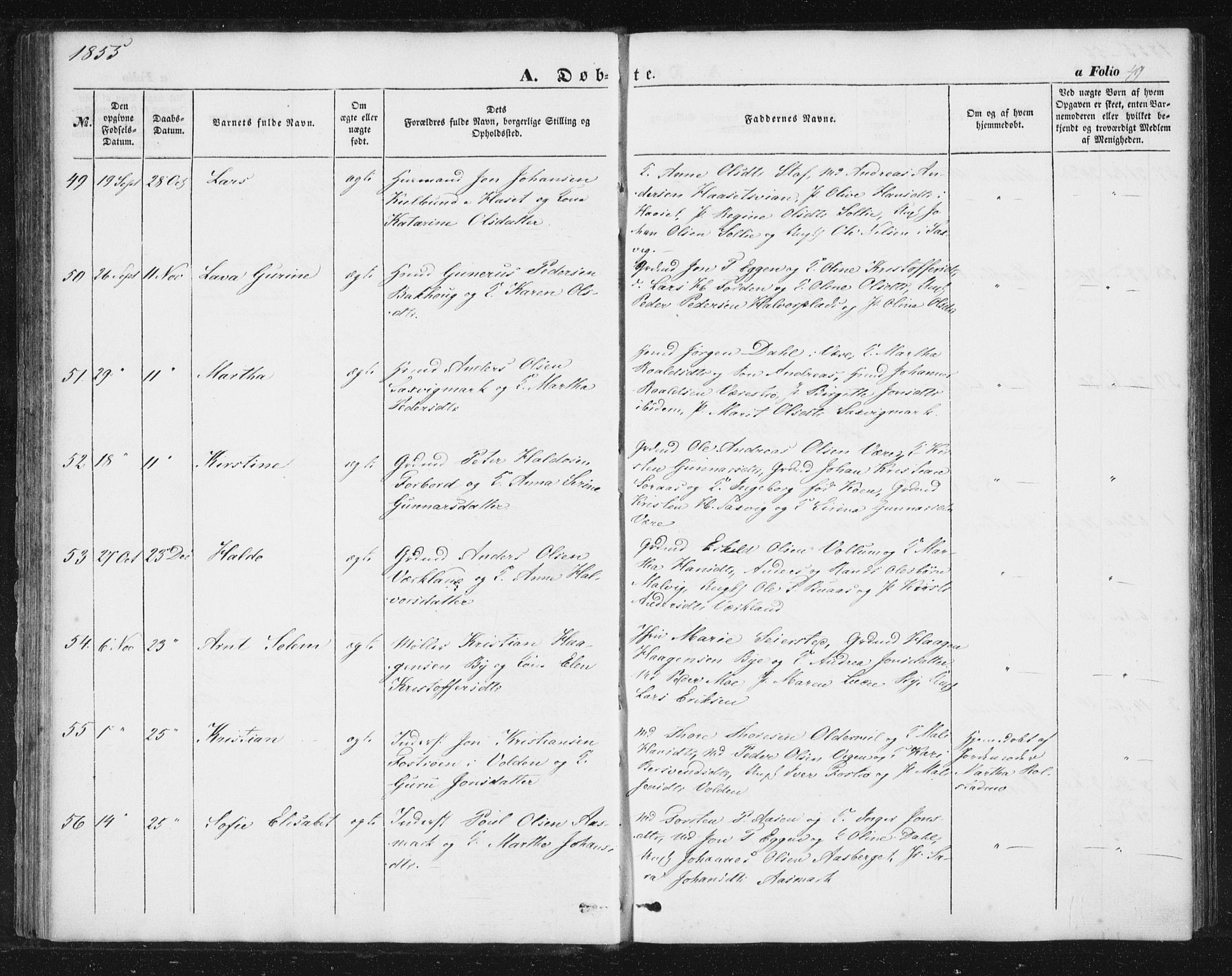 Ministerialprotokoller, klokkerbøker og fødselsregistre - Sør-Trøndelag, SAT/A-1456/616/L0407: Parish register (official) no. 616A04, 1848-1856, p. 49