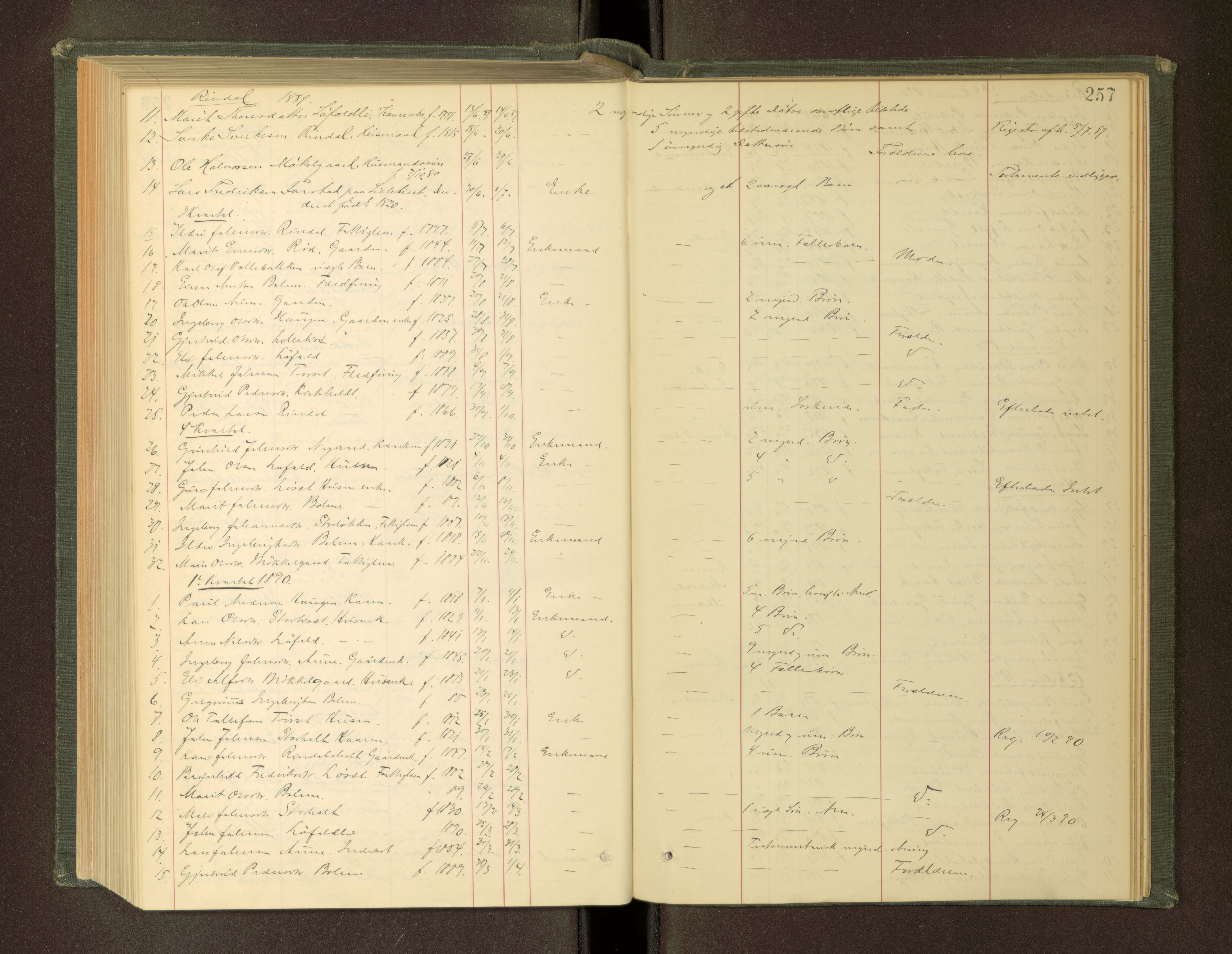 Nordmøre sorenskriveri, AV/SAT-A-4132/1/3/3L/L0003: Dødsfallsprotokoll, 1883-1897, p. 257