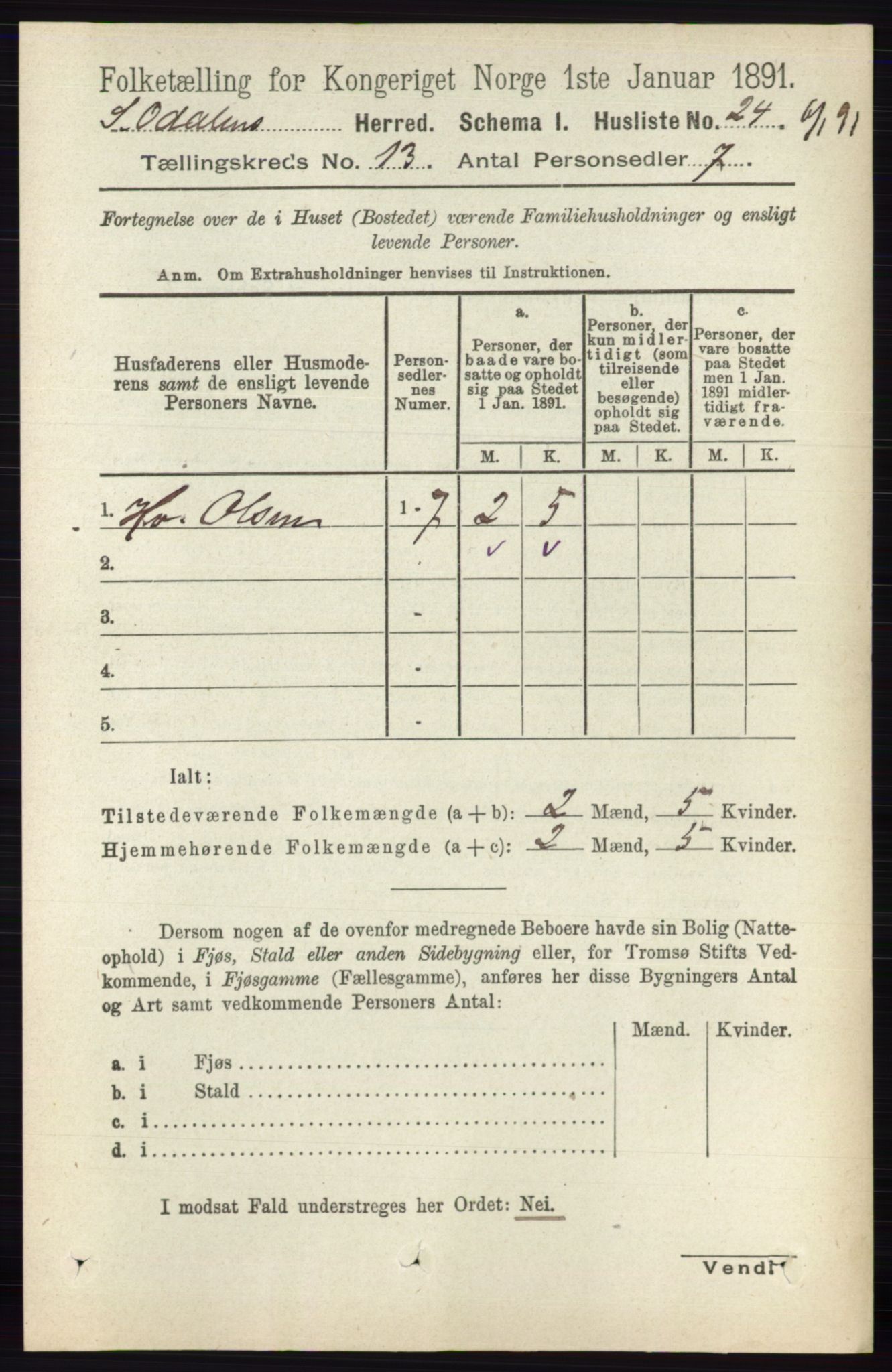 RA, 1891 census for 0419 Sør-Odal, 1891, p. 5530