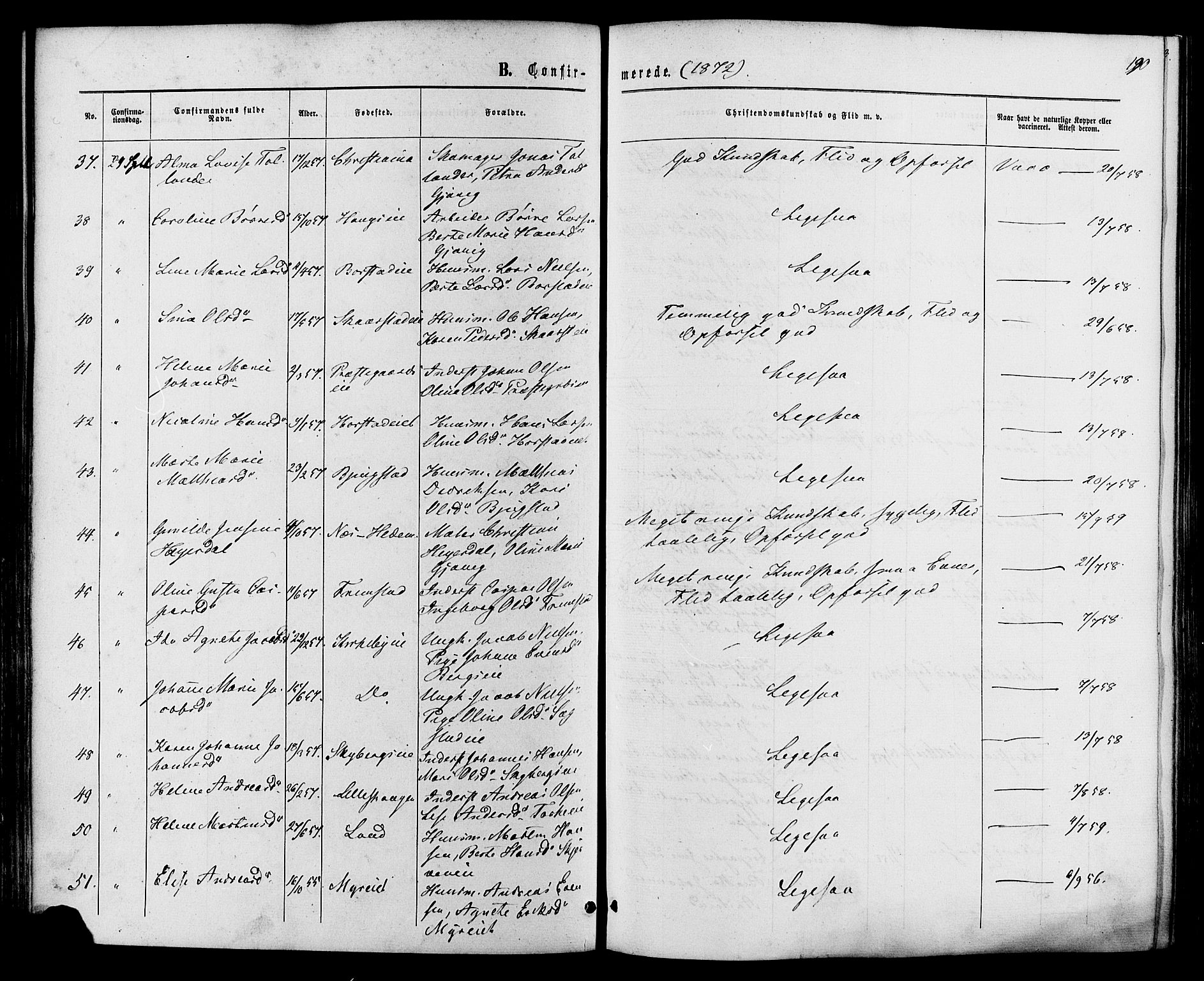 Vardal prestekontor, SAH/PREST-100/H/Ha/Haa/L0007: Parish register (official) no. 7, 1867-1878, p. 190