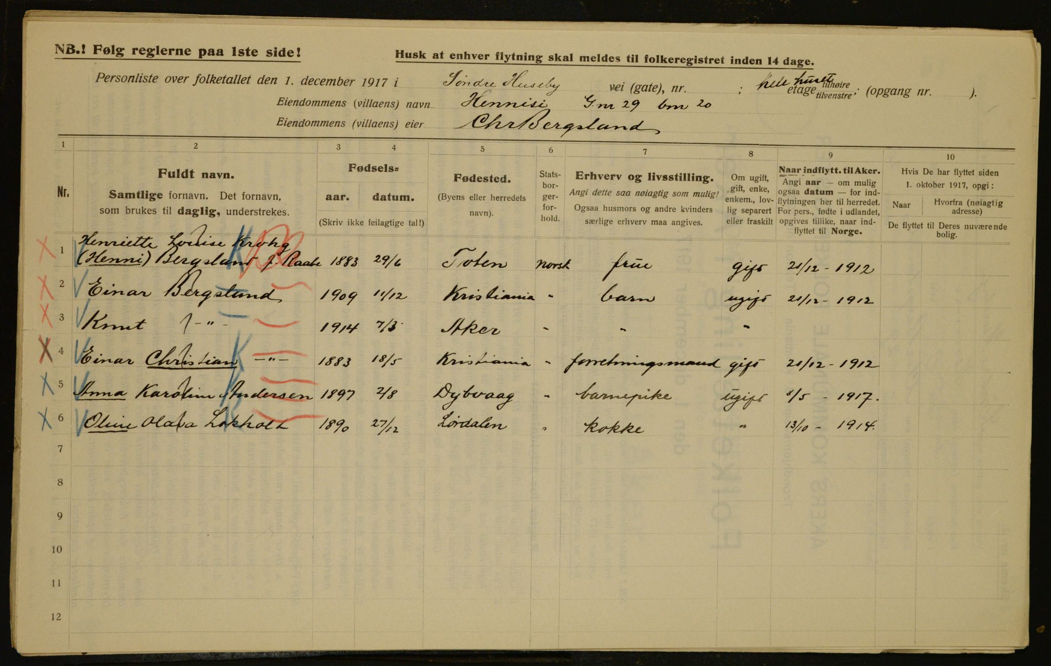 OBA, Municipal Census 1917 for Aker, 1917, p. 4289