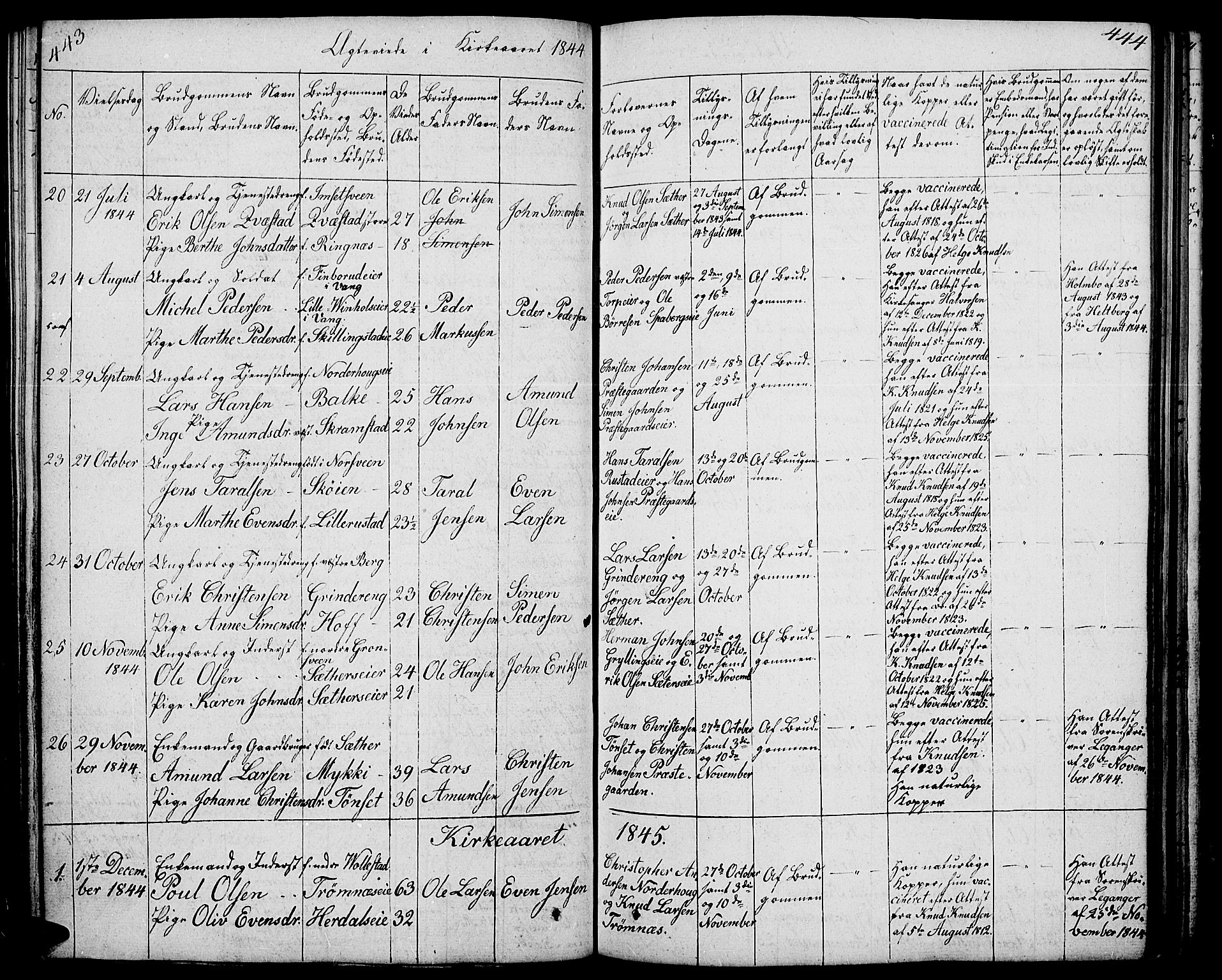 Løten prestekontor, SAH/PREST-022/L/La/L0002: Parish register (copy) no. 2, 1832-1850, p. 443-444