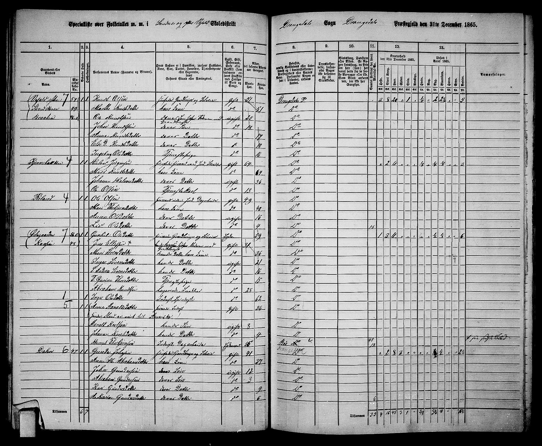 RA, 1865 census for Drangedal, 1865, p. 34