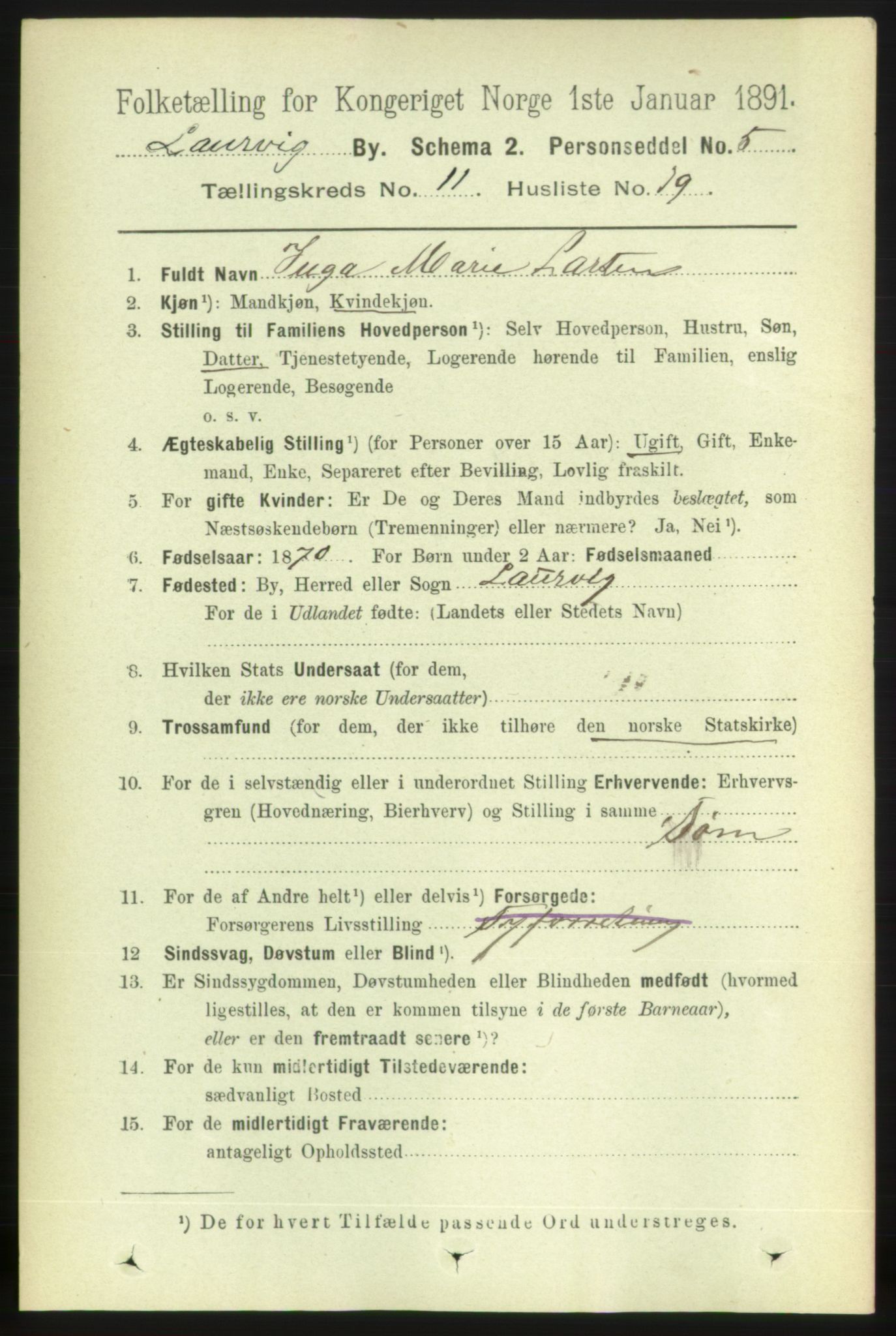 RA, 1891 census for 0707 Larvik, 1891, p. 9824