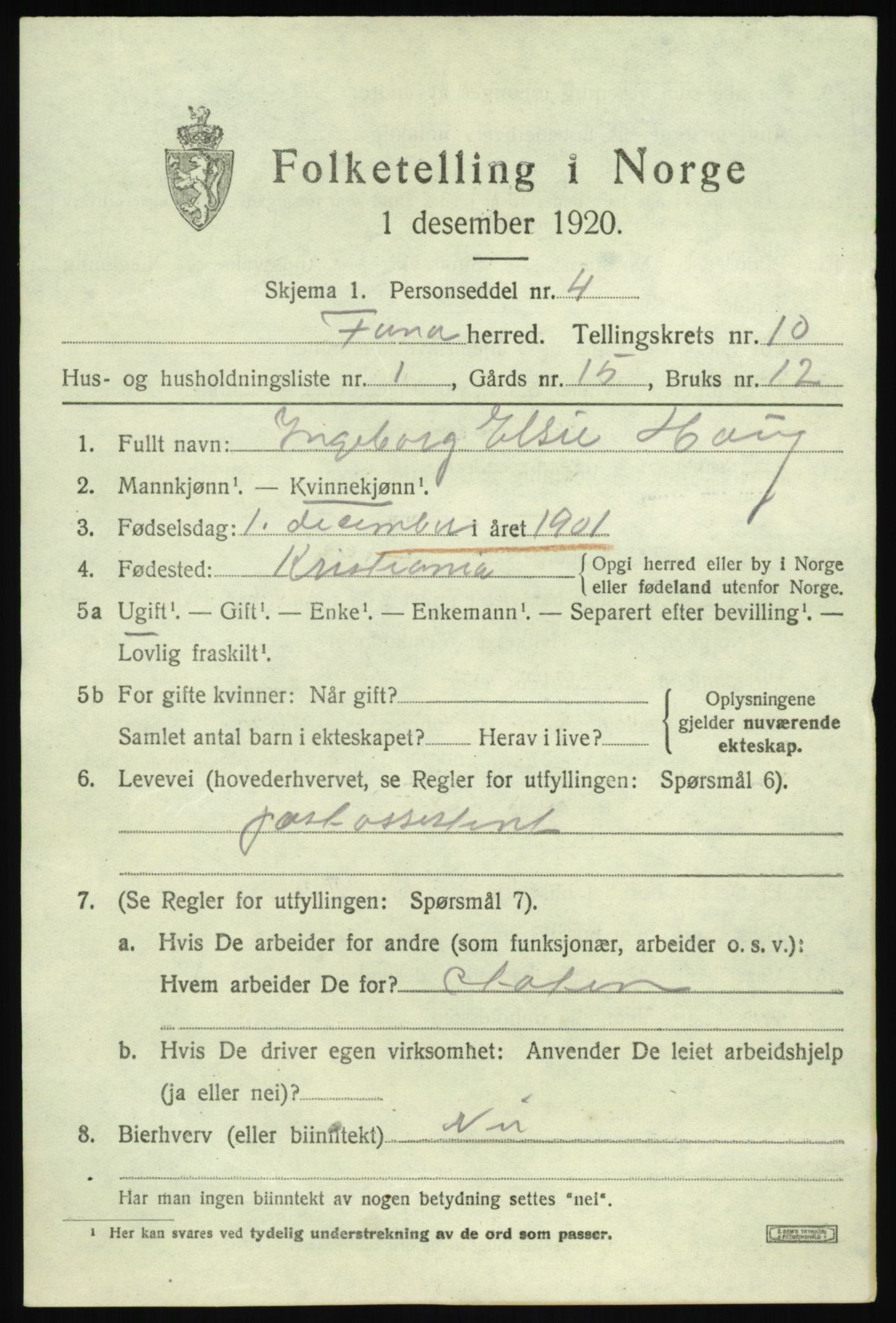 SAB, 1920 census for Fana, 1920, p. 16595